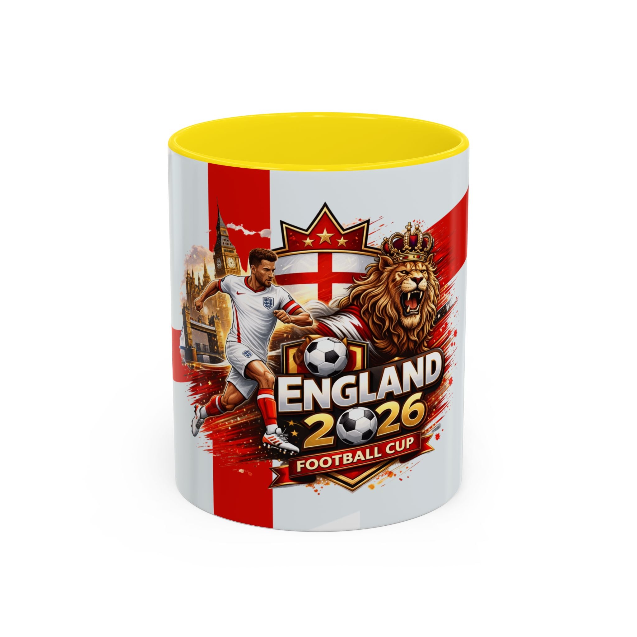 England 2026 Football Cup Accent Mug — Lion & St. George Soccer Coffee Cup (11/15oz)