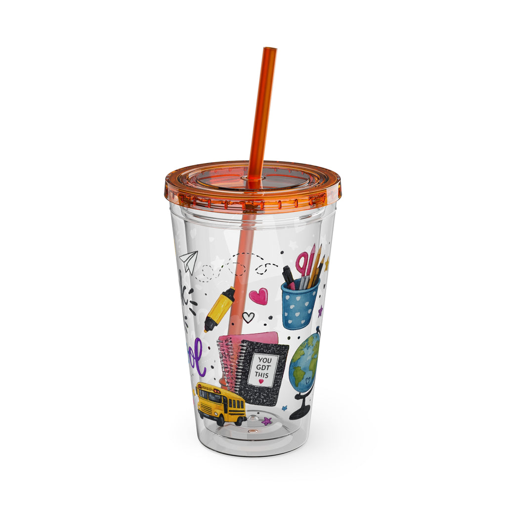 Back to School 16oz Tumbler with Straw – Cute School Supplies Design