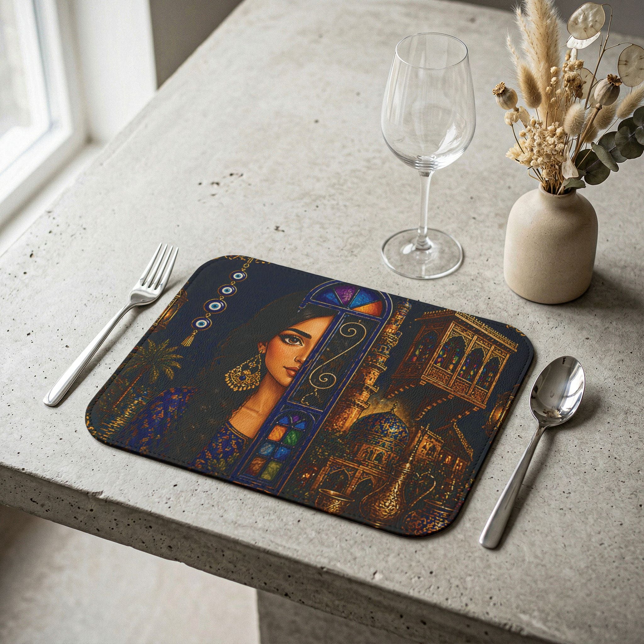 Leather Placemat — Middle Eastern Princess Art Dining Mat