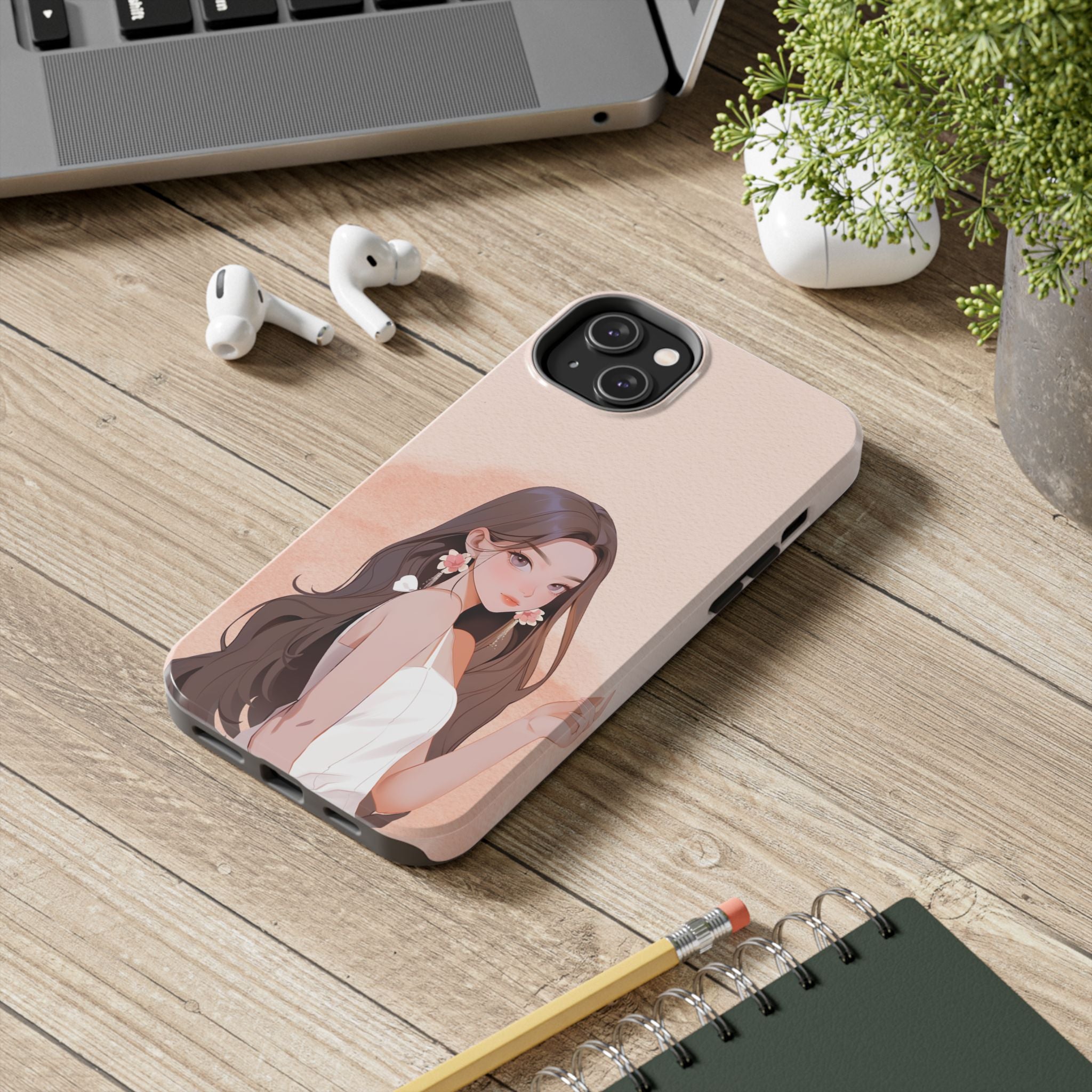 Tough Phone Case — Elegant Anime Girl Illustration, Protective Slim Phone Cover