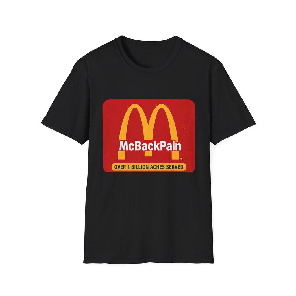 McBackPain Graphic T-Shirt — Funny Fast Food Parody Tee