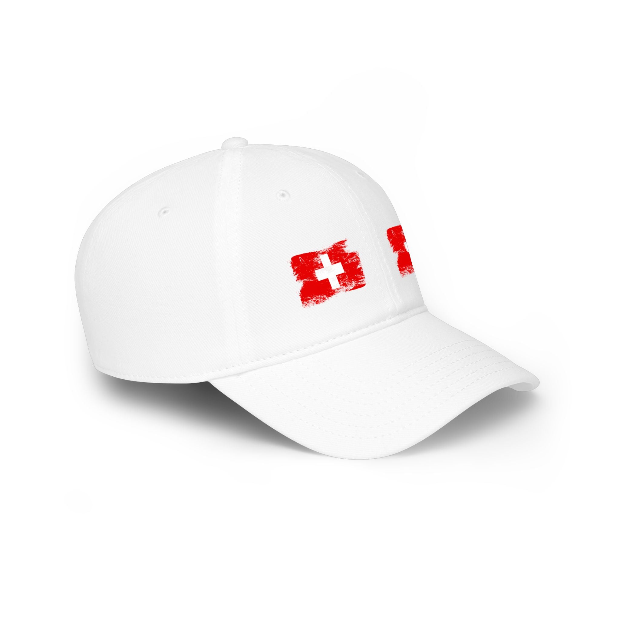 Switzerland Flag Low Profile Baseball Cap — Distressed Double Swiss Cross Hat