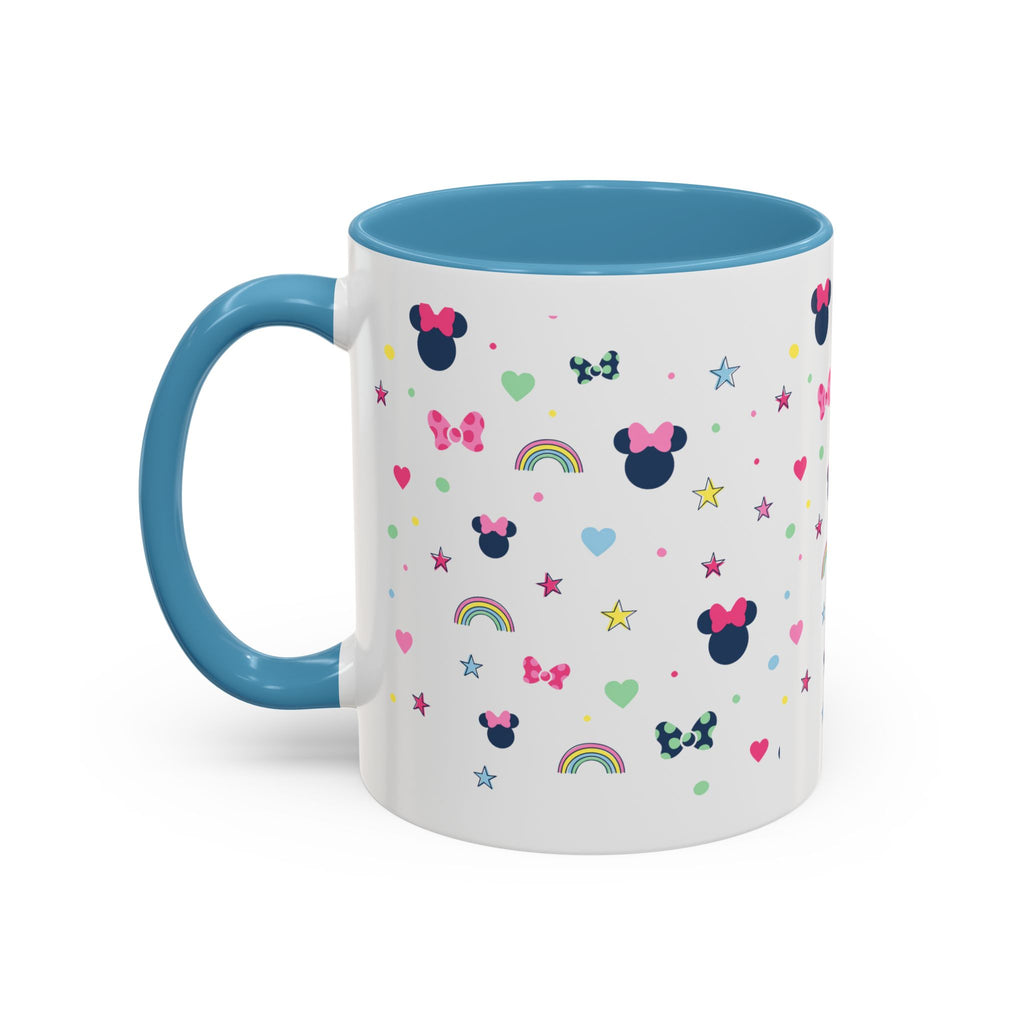 Minnie Dots Accent Coffee Mug — Cute Rainbow & Bow Pattern (11oz)