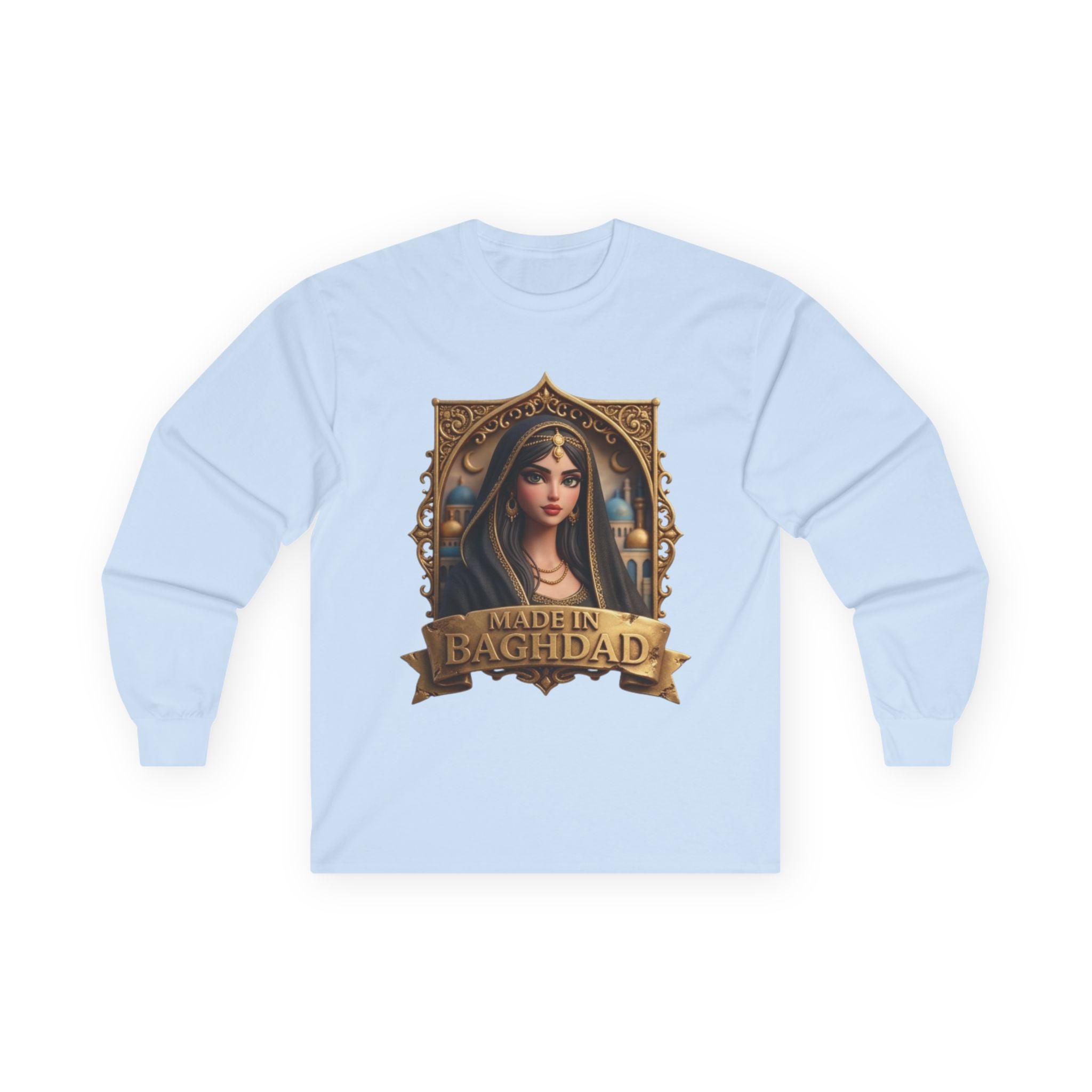 Baghdad Maiden Long Sleeve Tee — Vintage Middle Eastern Portrait Graphic