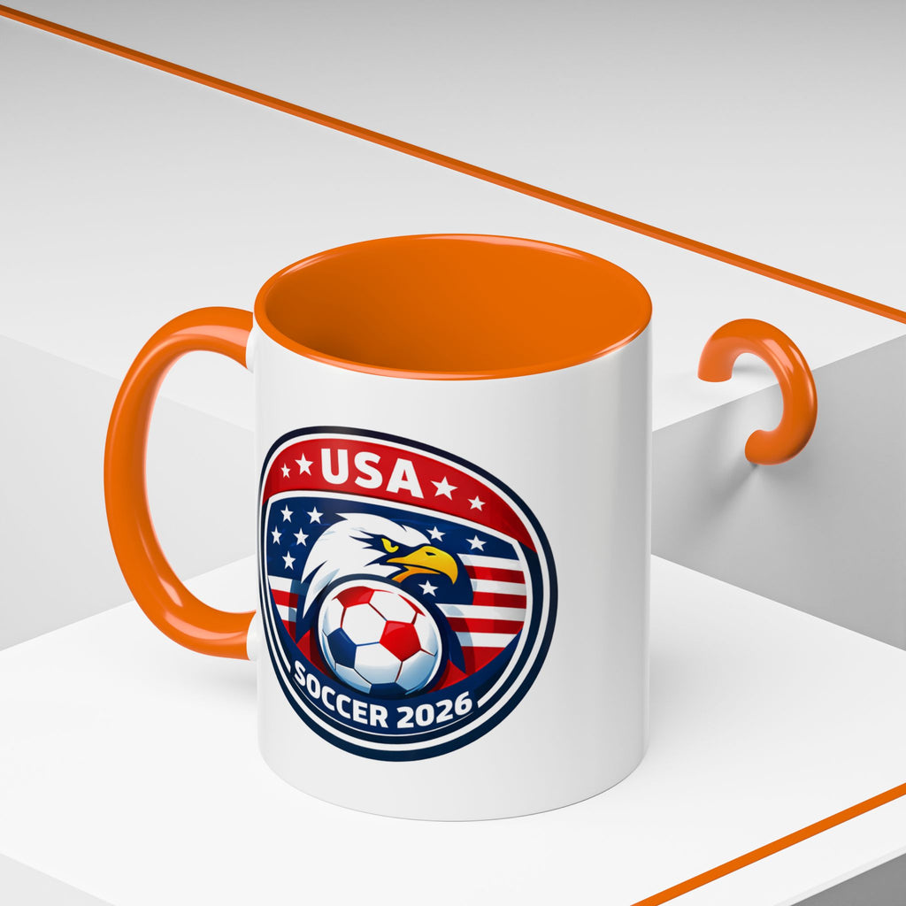 USA Soccer 2026 Accent Coffee Mug — Eagle & Flag Soccer Team Fan Gift (11/15oz)