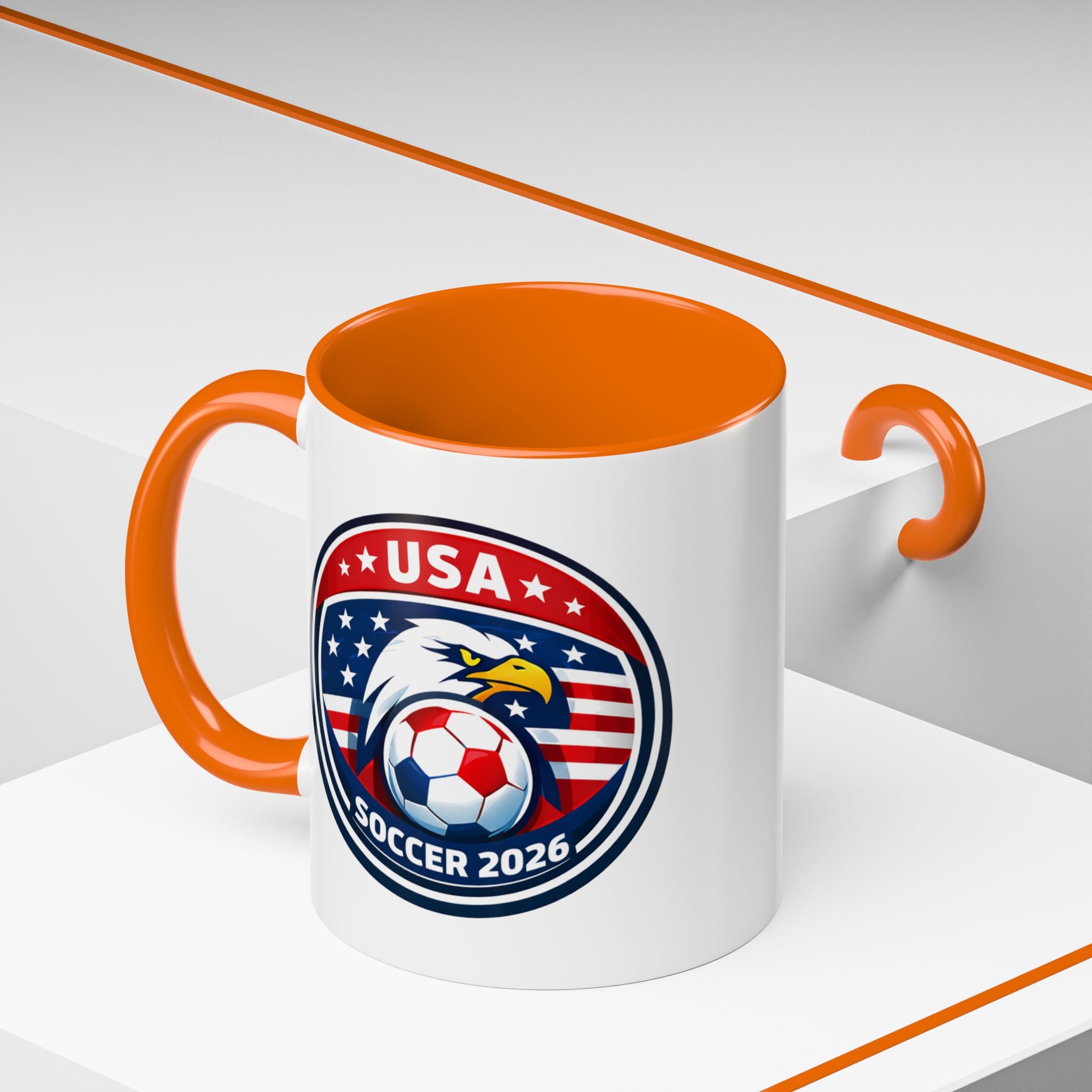 USA Soccer 2026 Accent Coffee Mug — Eagle & Flag Soccer Team Fan Gift (11/15oz)