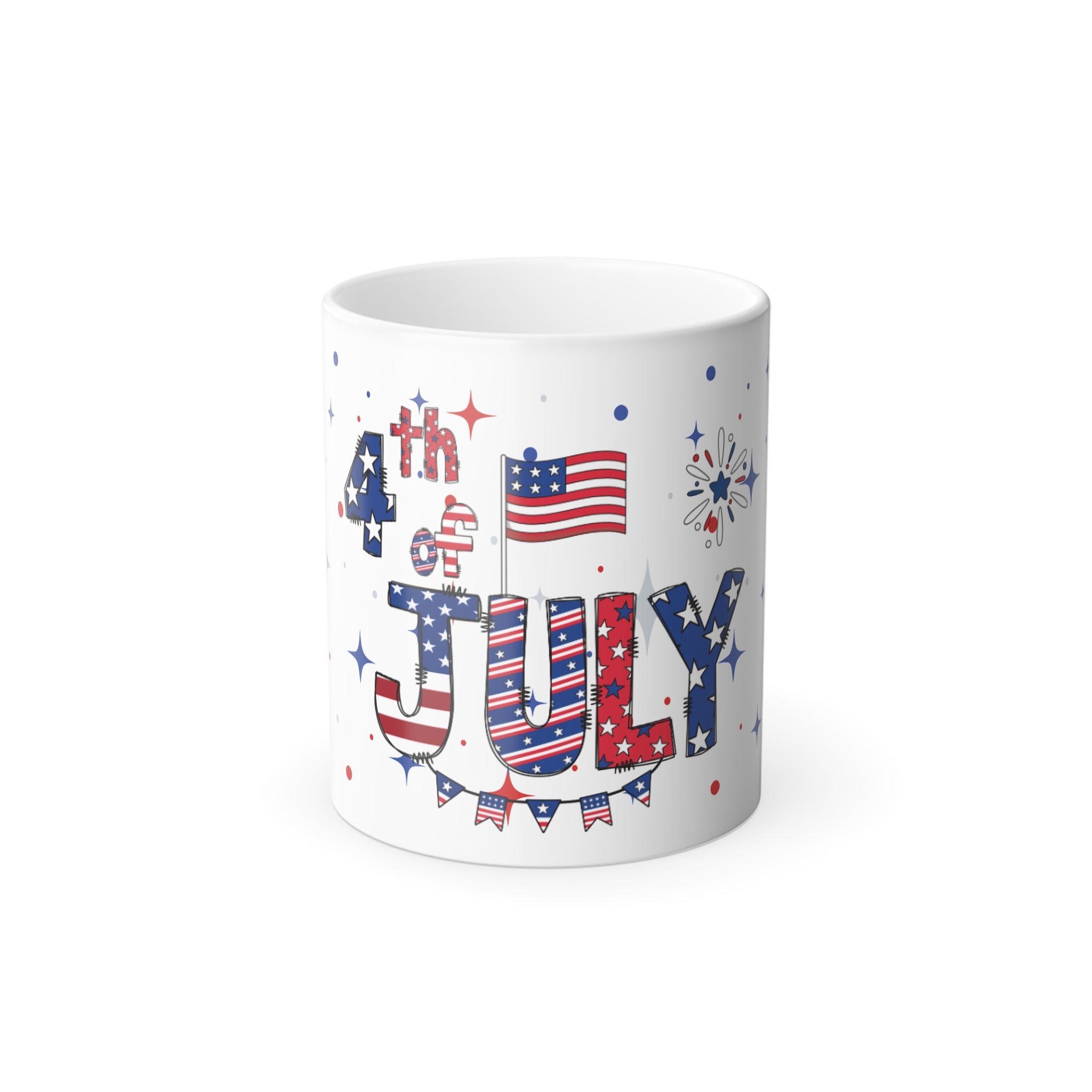 4th of July Color-Changing Mug, 11oz — Patriotic USA Flag Heat Reveal