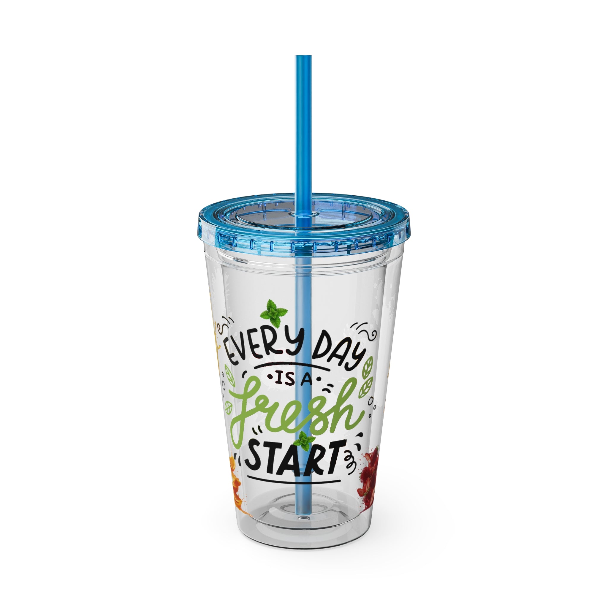 Every Day Is a Fresh Start Pineapple Tumbler — 16oz Clear Travel Cup with Straw