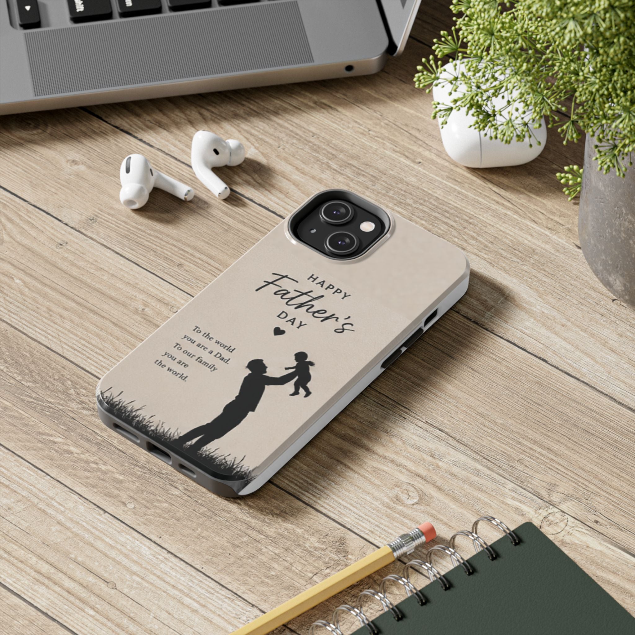 Father's Day Tough Phone Case — "Happy Father's Day" Silhouette Dad & Child Protective Cover