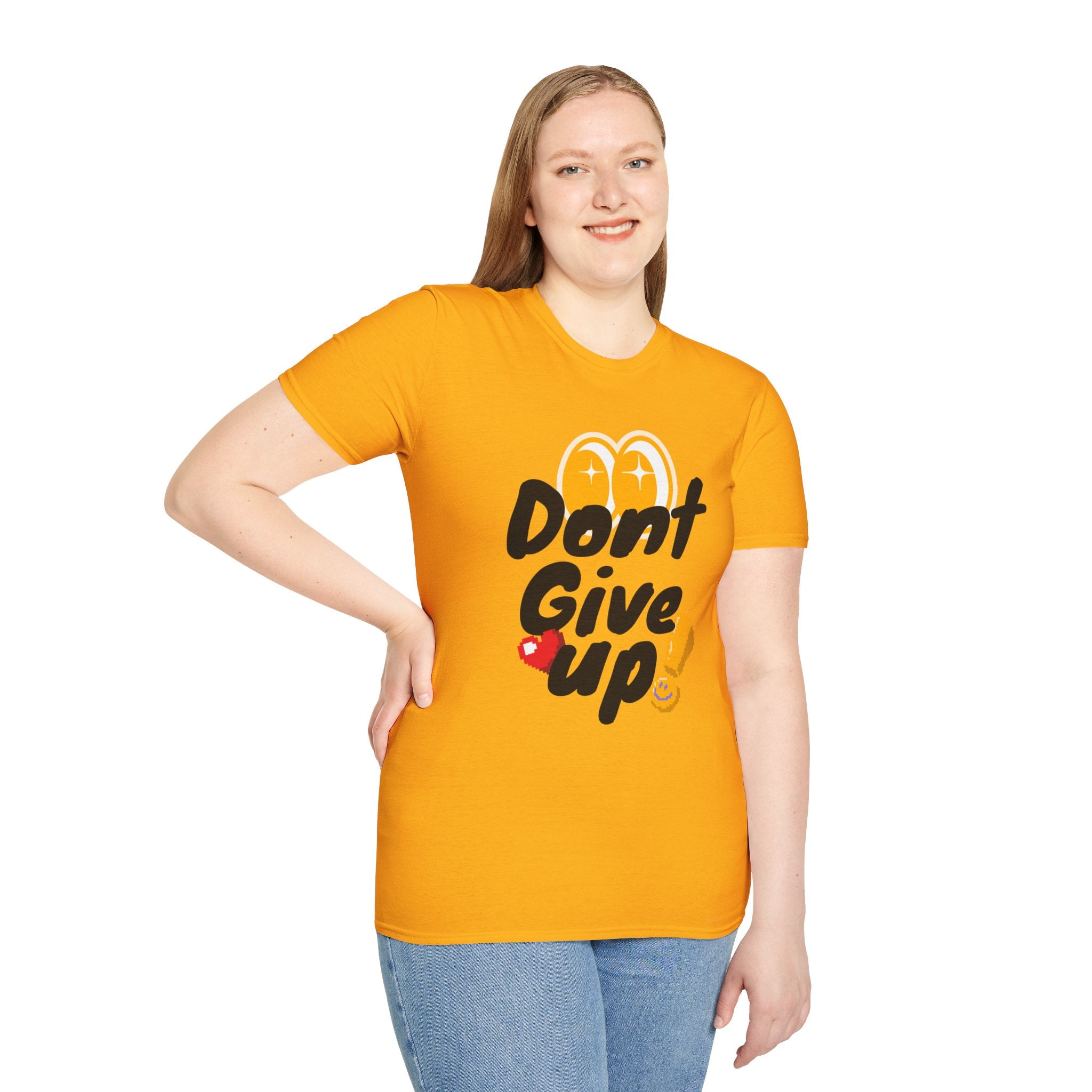 Don't Give Up T-Shirt — Motivational Graphic Tee with Positive Icons