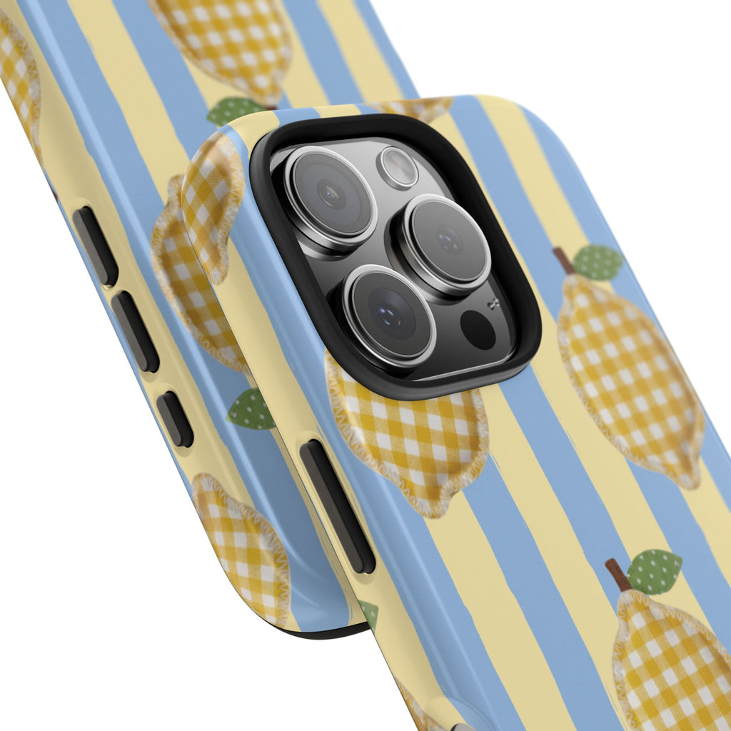 Tough Phone Case — Blue & Yellow Gingham Lemon Design