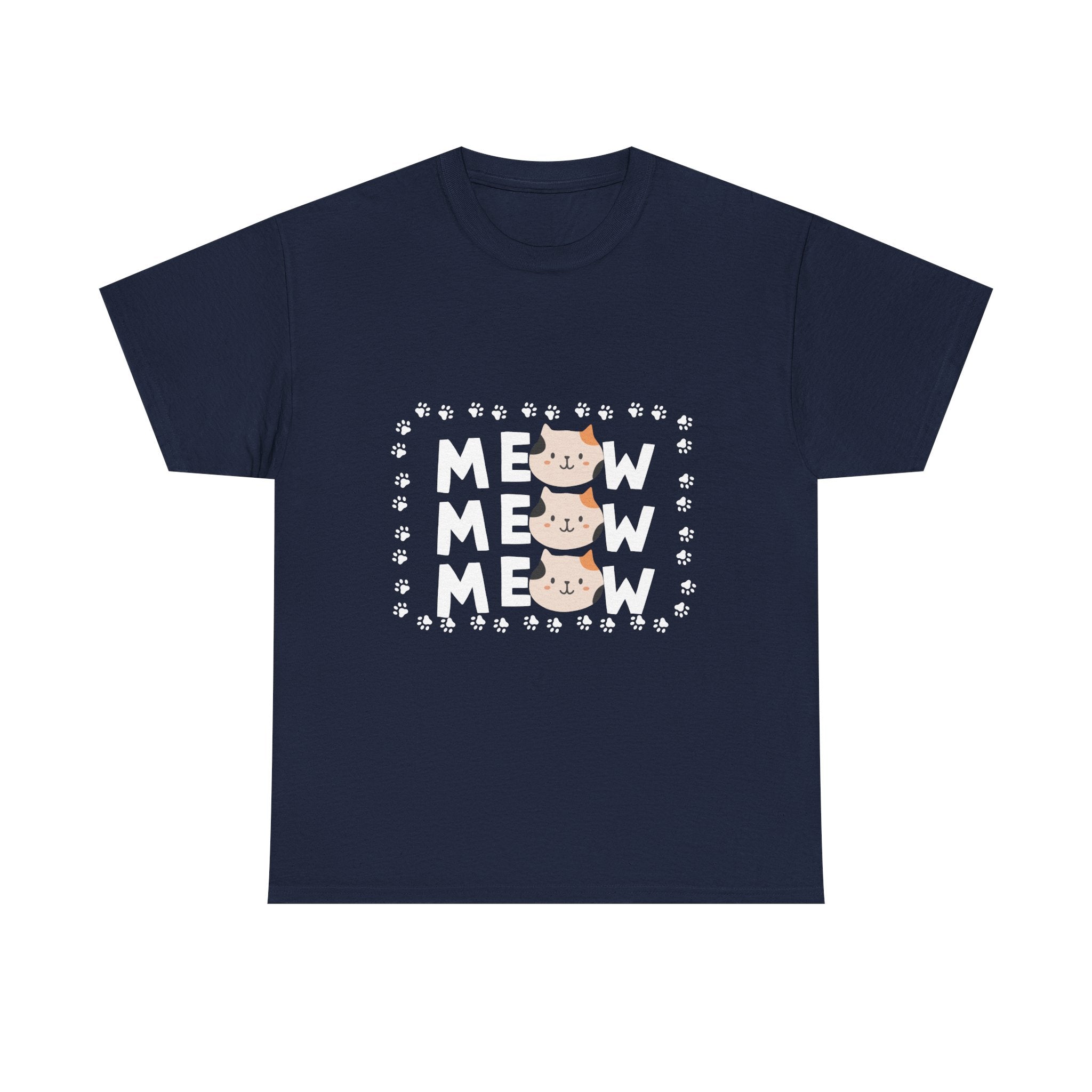 Meow Cat Graphic Tee — Cute Paw Print Kitty T-Shirt