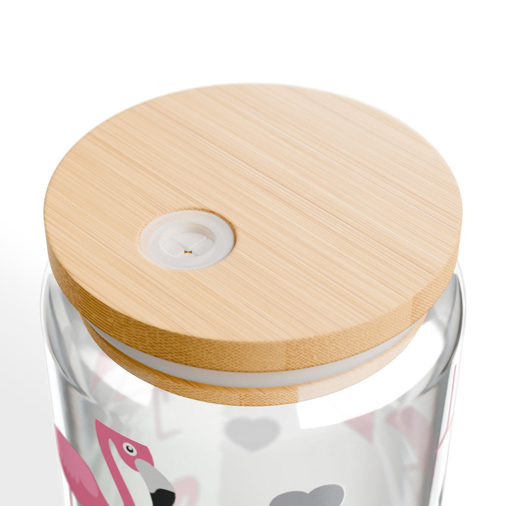 Flamingo Hearts Sipper Glass — 16oz Reusable Straw Tumbler