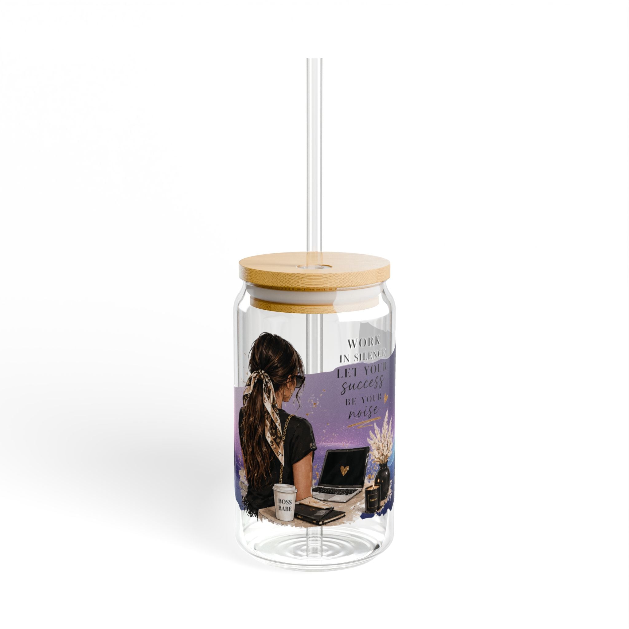 16oz Sipper Glass – "She Believed She Could" Inspirational Travel Tumbler with Straw