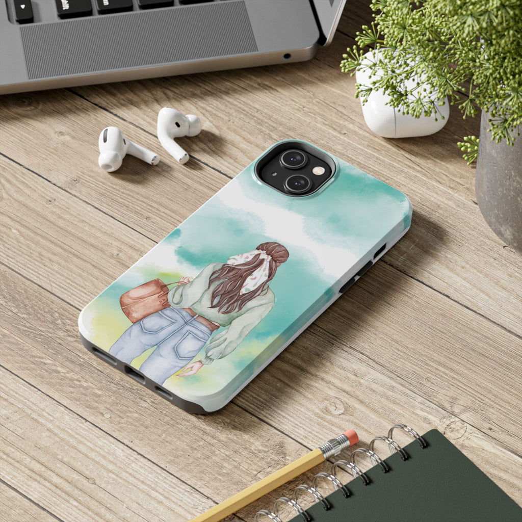 Watercolor Girl Tough Phone Case — Trendy Pastel Back-to-School Protective Cover