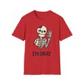 I'm Okay Skeleton T-Shirt — Cute Waving Skeleton Graphic Tee (Halloween, Spooky Casual)