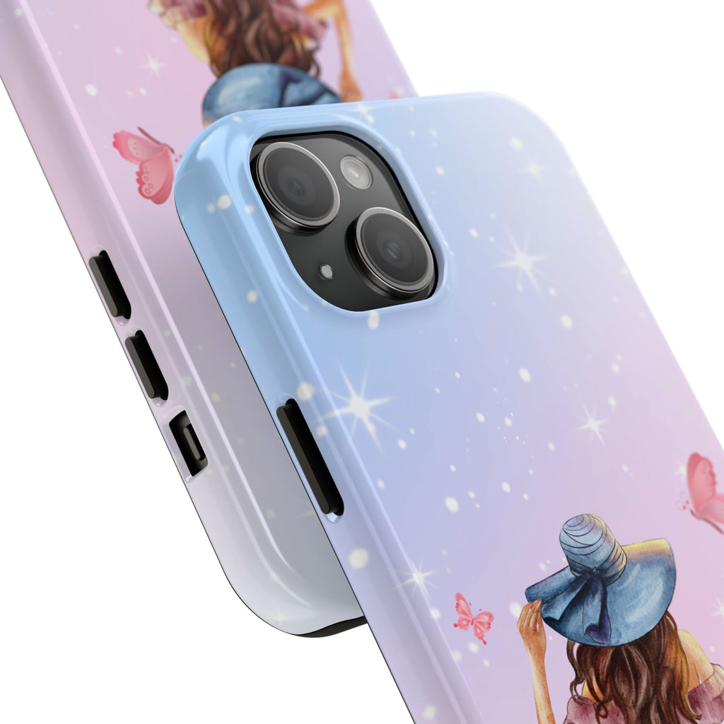 Pastel Girl with Hat Phone Case — Floral Basket Butterfly Tough Phone Case