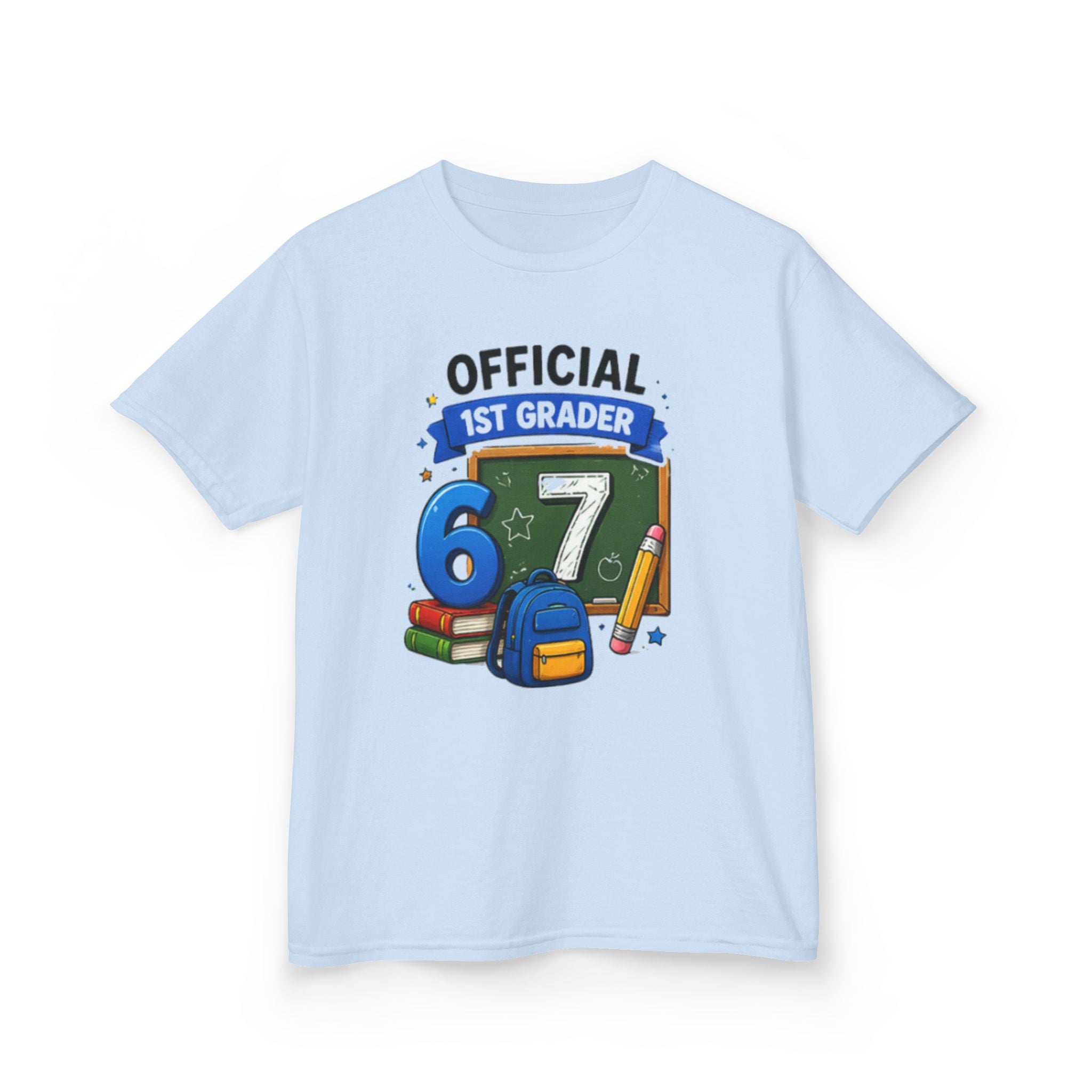 Official 1st Grader" Back-to-School Shirt with Chalkboard & School Supplies Design 67