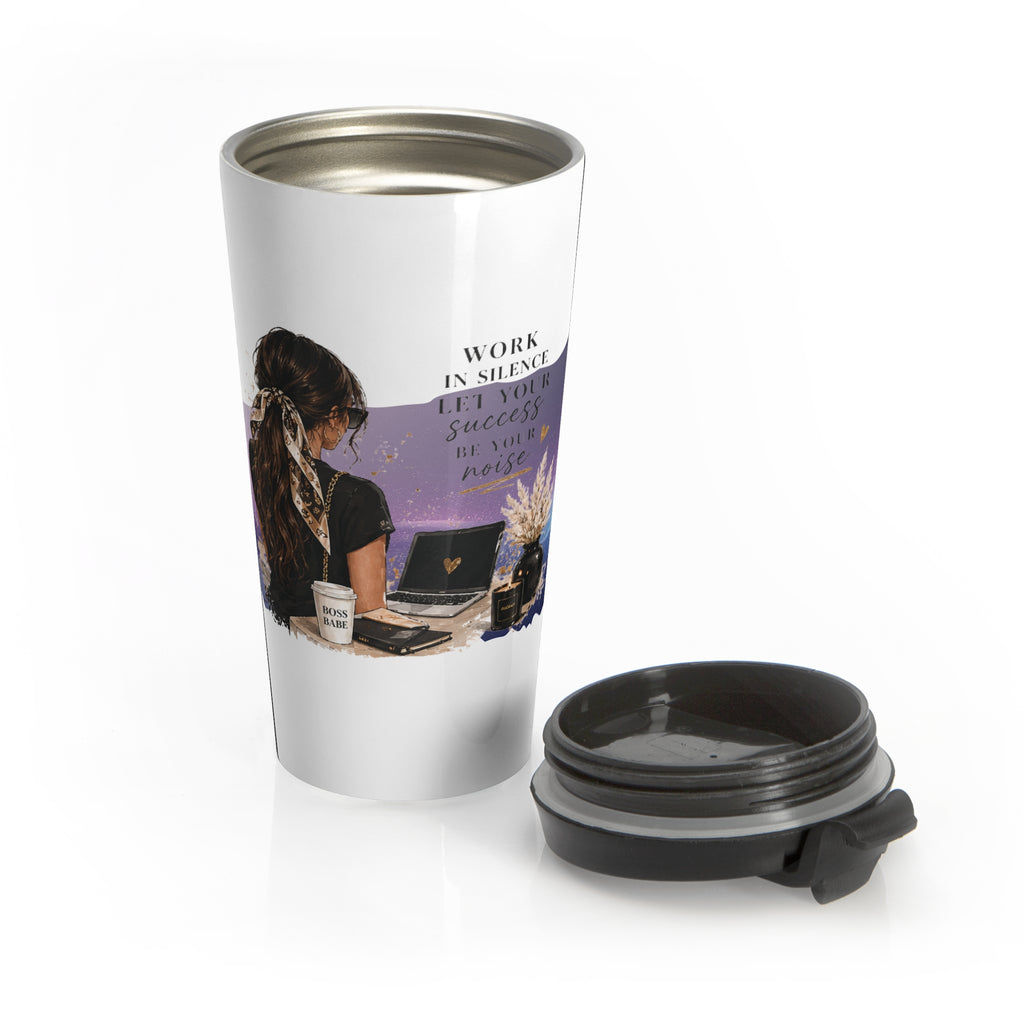 Stainless Steel Travel Mug – "Work in Silence, Let Success" Motivational Office Tumbler