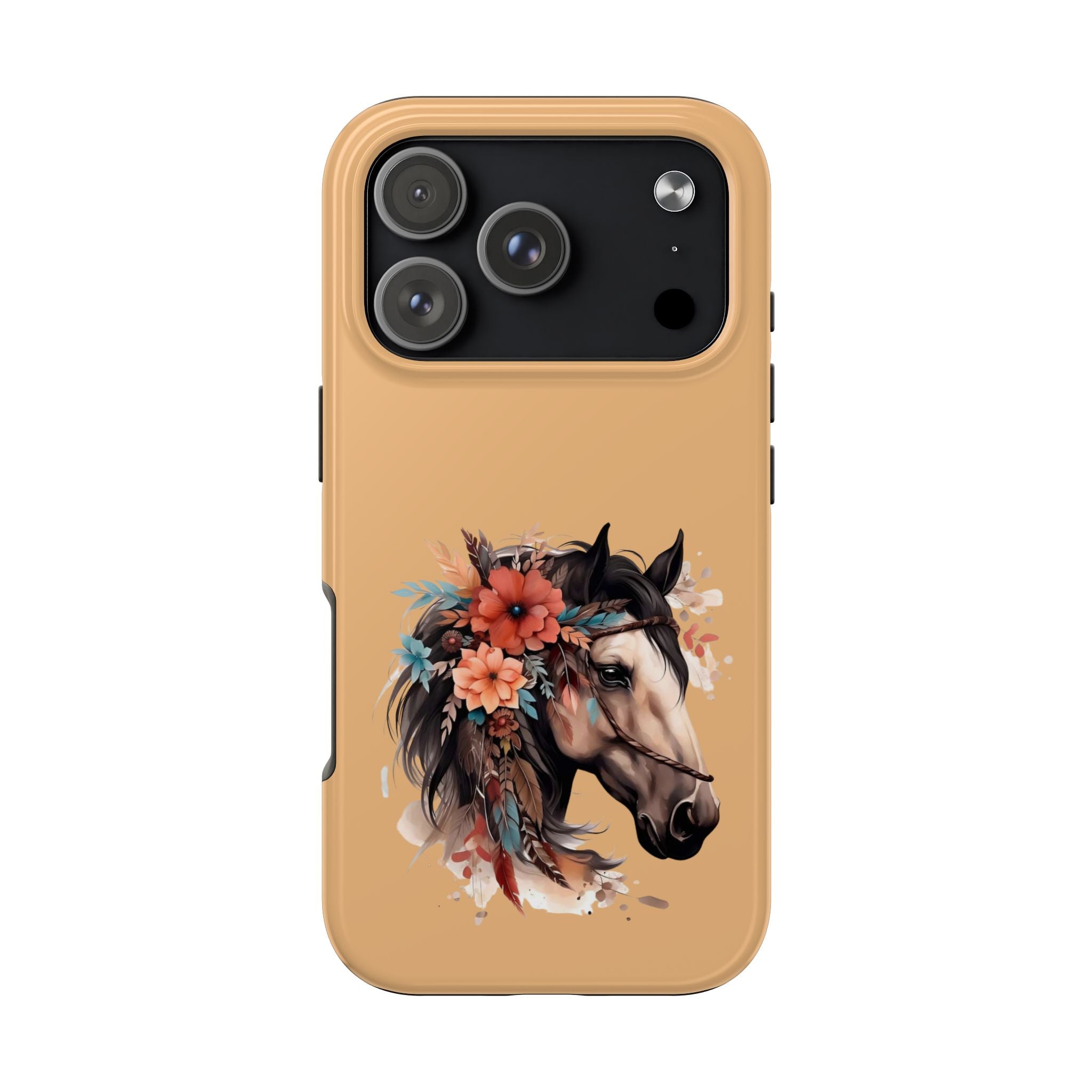 Horse Floral Tough Phone Case — Protective iPhone Cover with Boho Horse Head Design