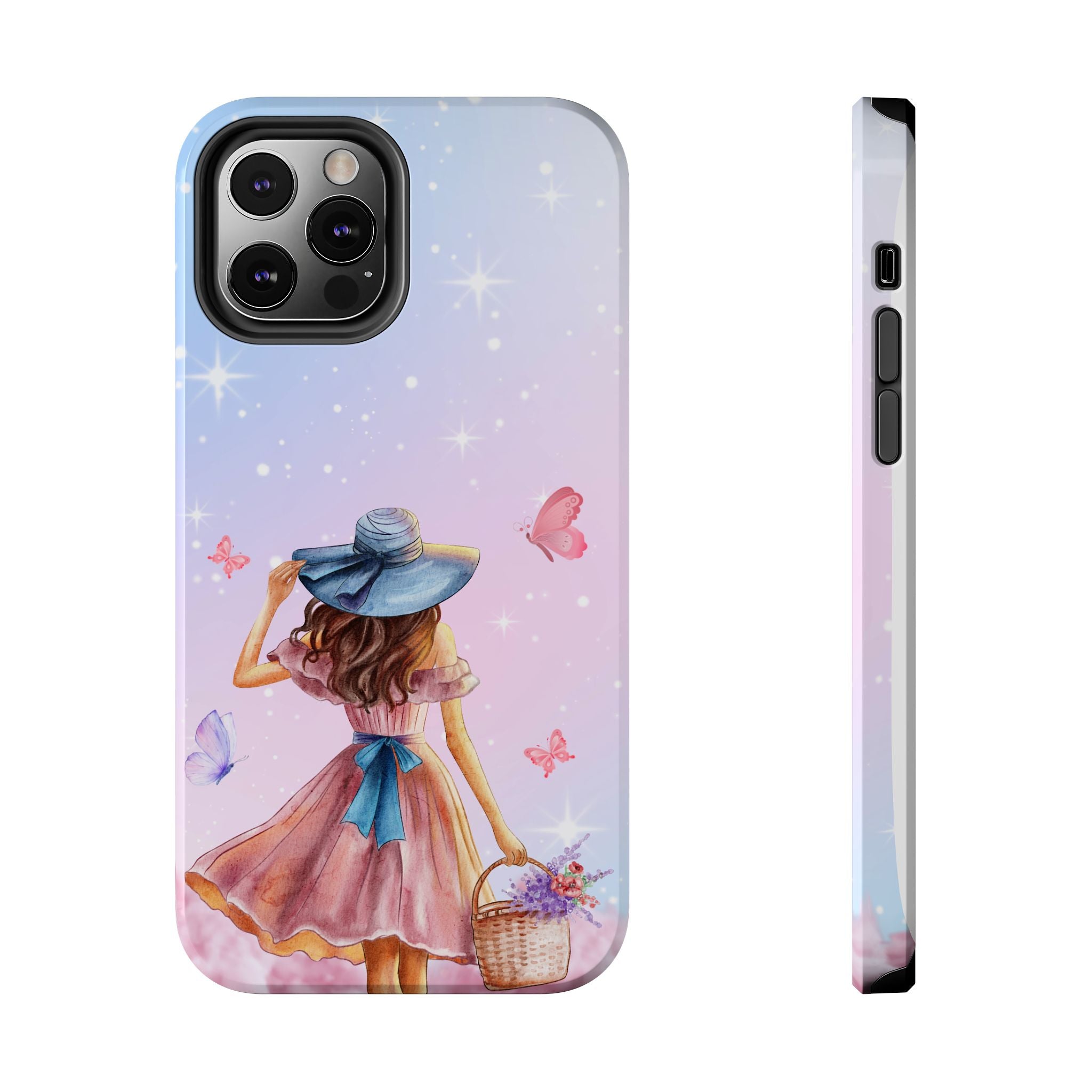 Pastel Girl with Hat Phone Case — Floral Basket Butterfly Tough Phone Case