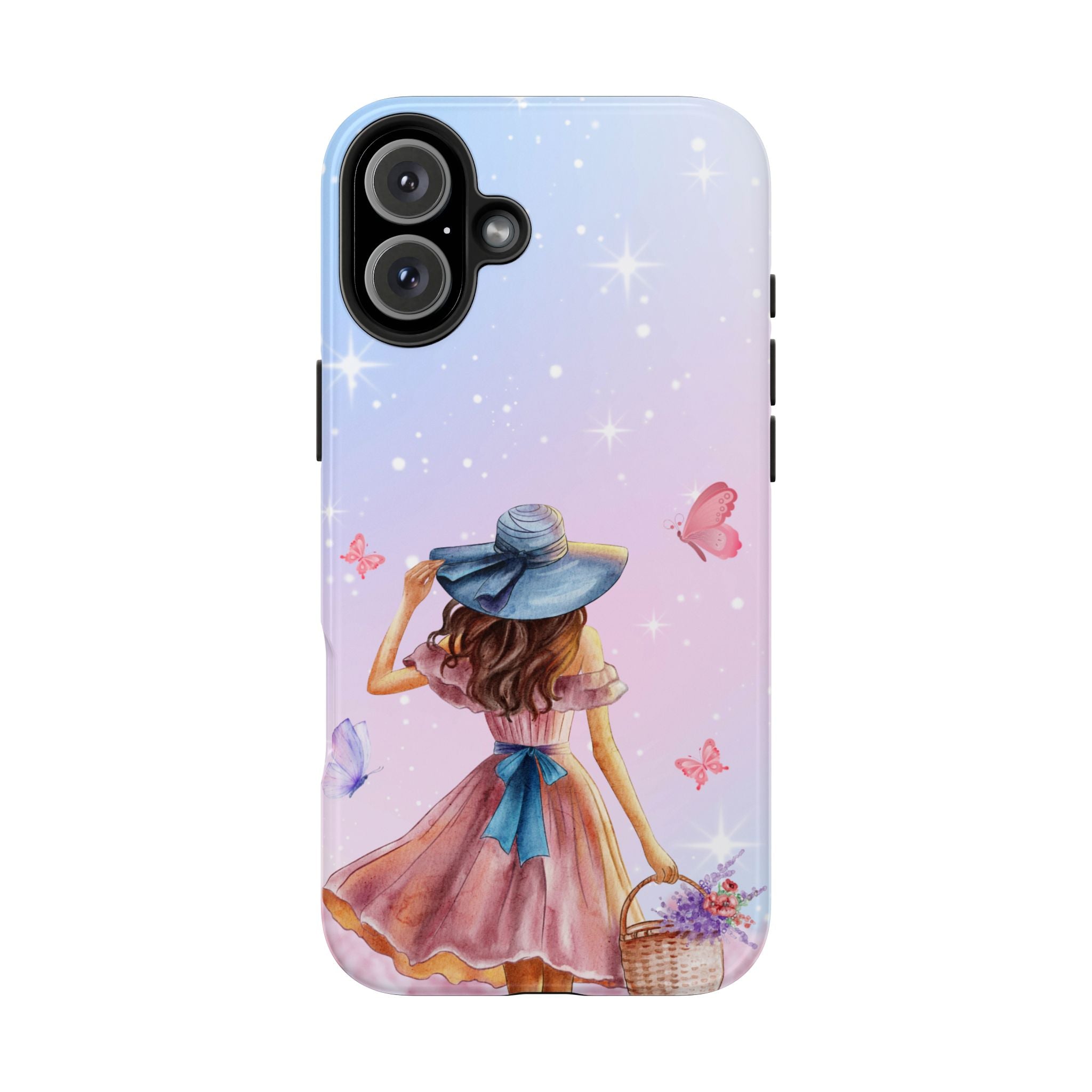 Pastel Girl with Hat Phone Case — Floral Basket Butterfly Tough Phone Case