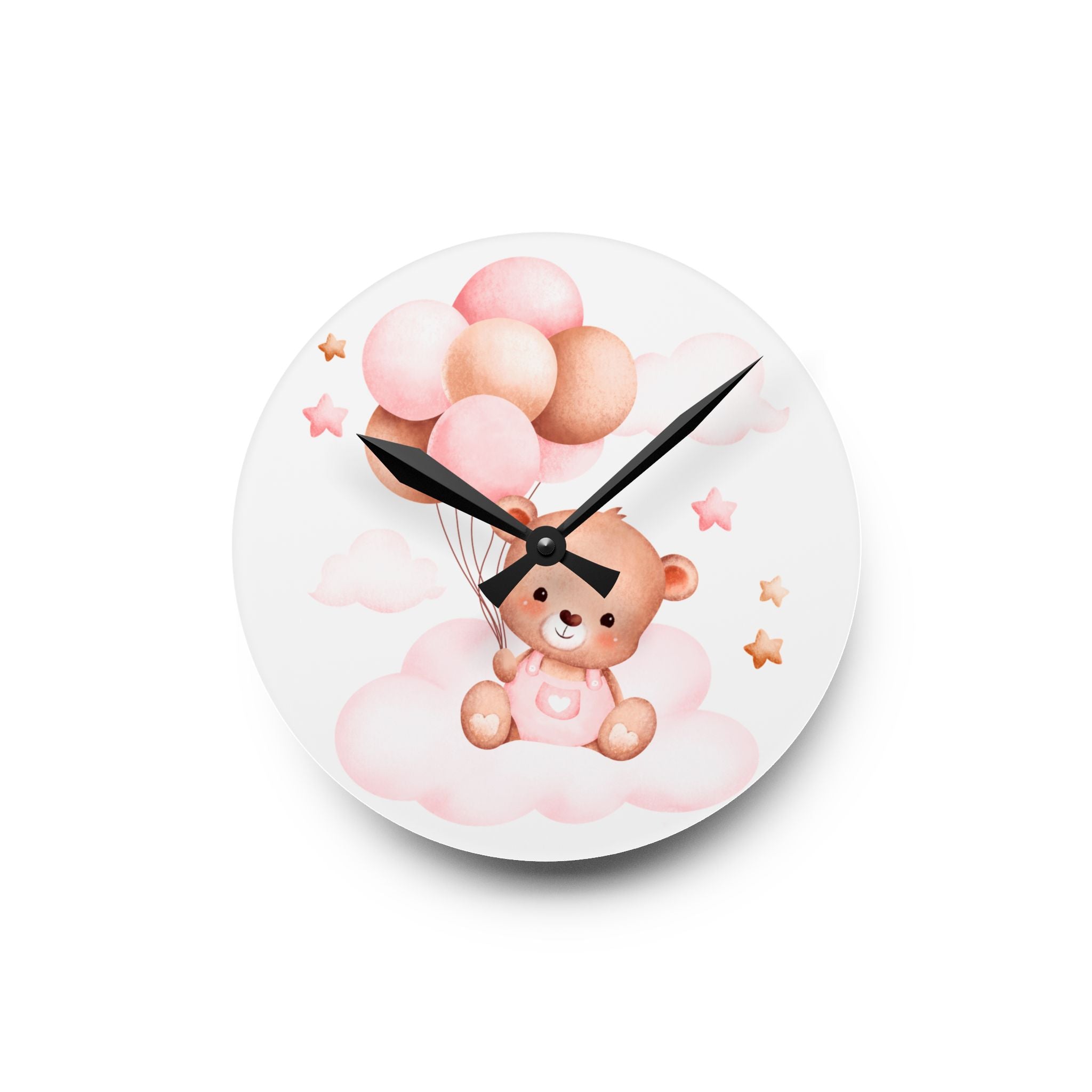 Baby Bear Balloon Acrylic Wall Clock — Cute Nursery Decor