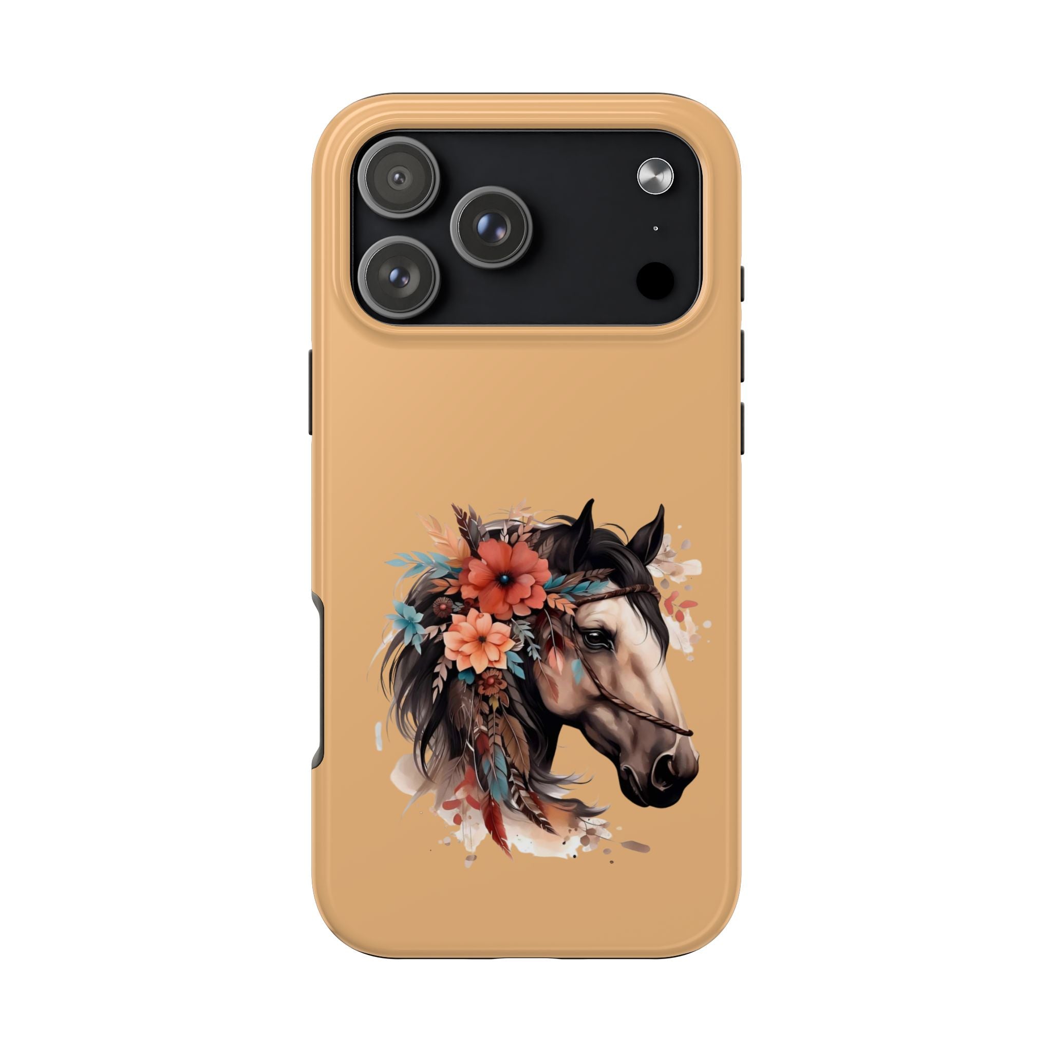 Horse Floral Tough Phone Case — Protective iPhone Cover with Boho Horse Head Design