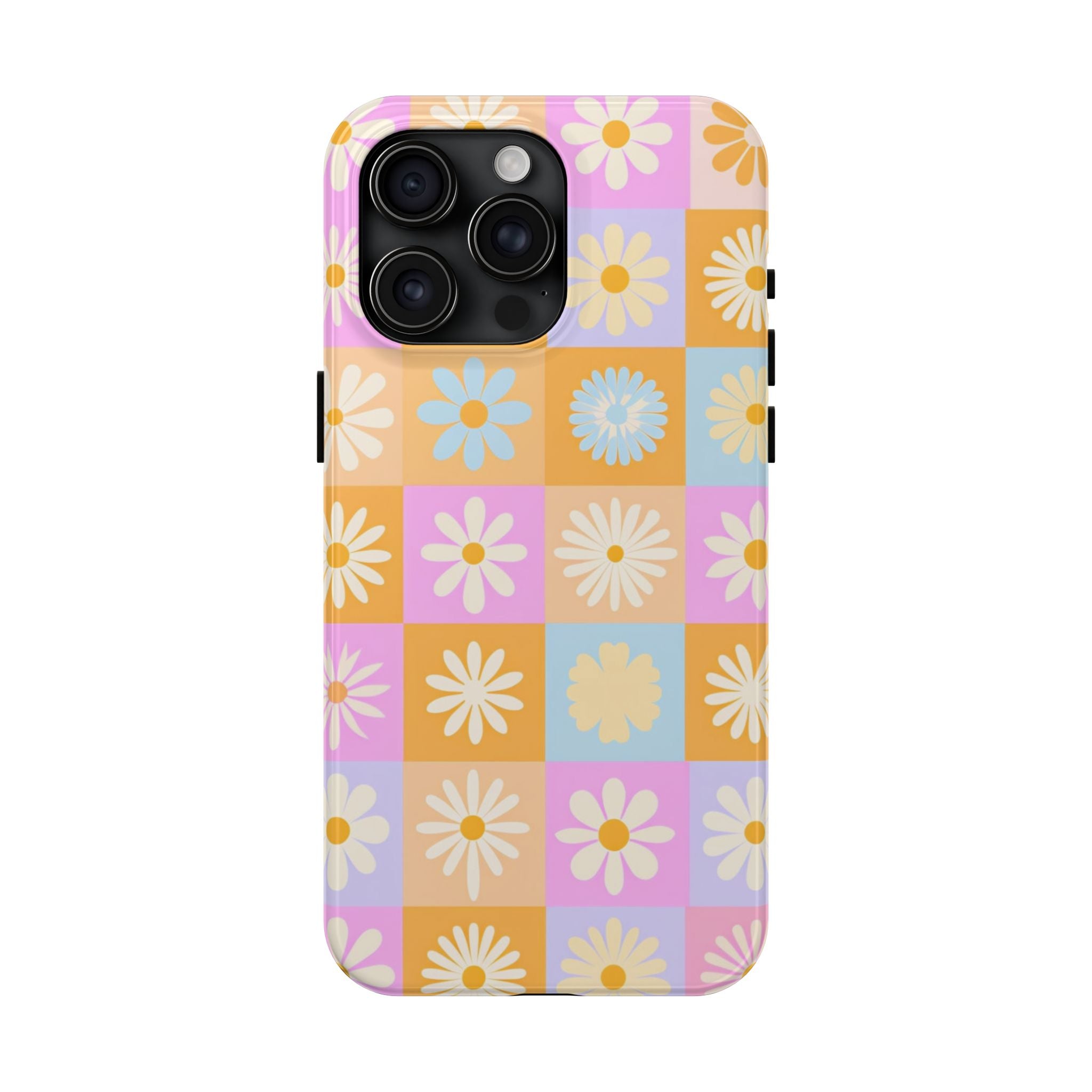 Daisy Check Tough Phone Case – Retro Pastel Floral iPhone Cover