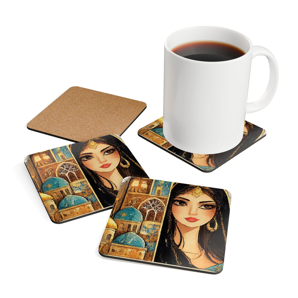 Cork Coaster Set — Middle Eastern Princess Art Drink Coasters (4-Pack)