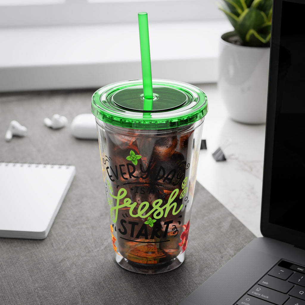 Every Day Is a Fresh Start Pineapple Tumbler — 16oz Clear Travel Cup with Straw