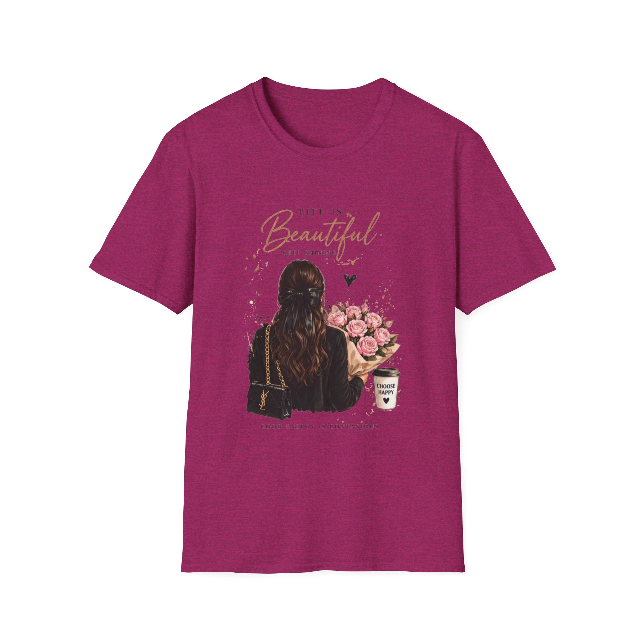 Life Is Beautiful Tee — Woman with Flowers Graphic T-Shirt