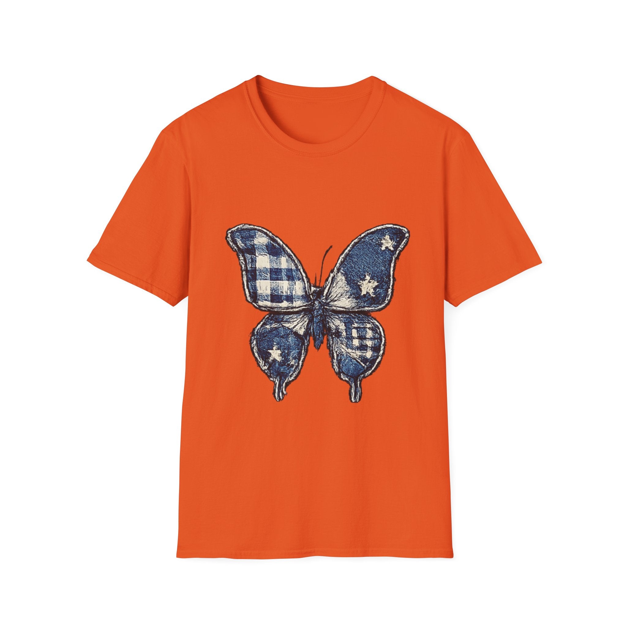 Butterfly Tee — Blue Plaid & Stars Graphic T-Shirt