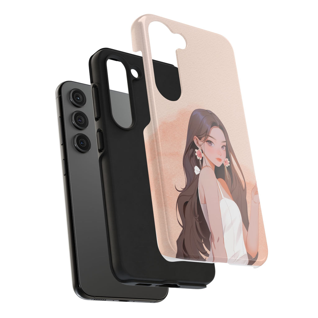 Tough Phone Case — Elegant Anime Girl Illustration, Protective Slim Phone Cover