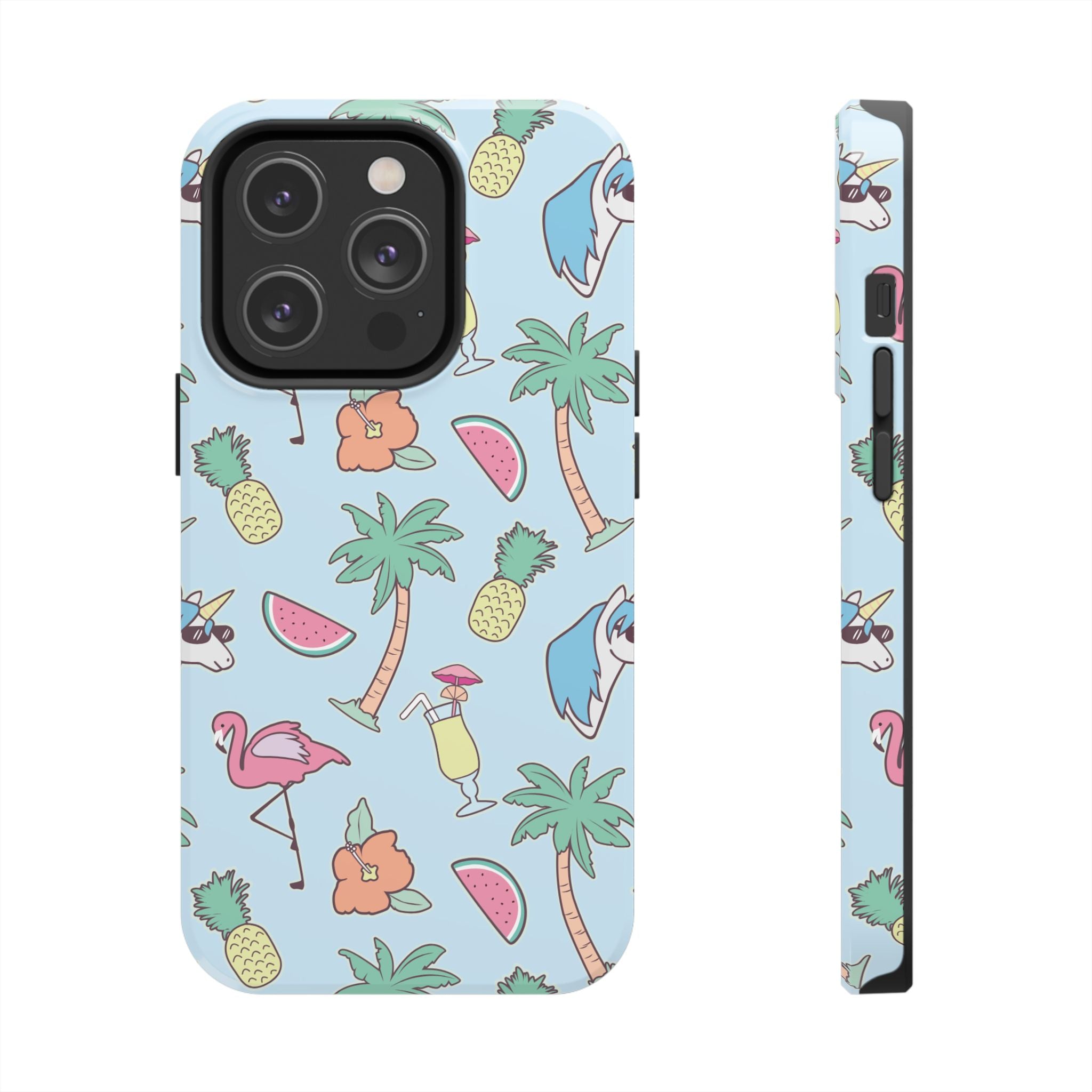 Tropical Summer Tough Phone Case — Pineapple, Flamingo & Palm Pattern