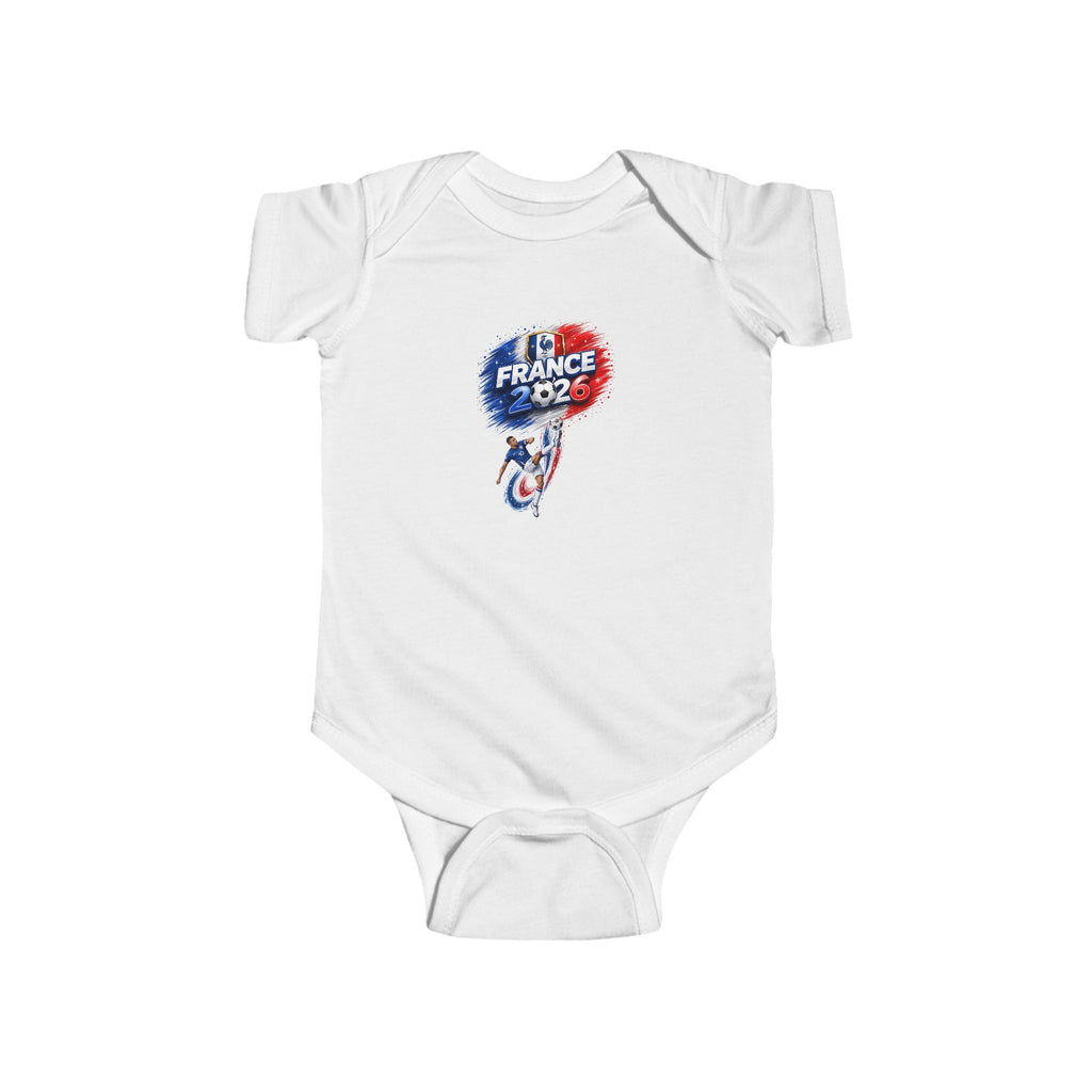 France 2026 Baby Bodysuit – Red, White & Blue Soccer Heart Design