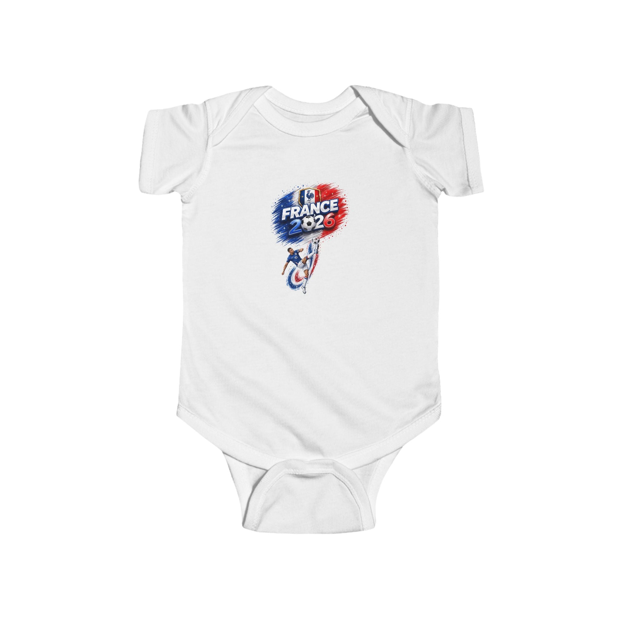 France 2026 Baby Bodysuit – Red, White & Blue Soccer Heart Design
