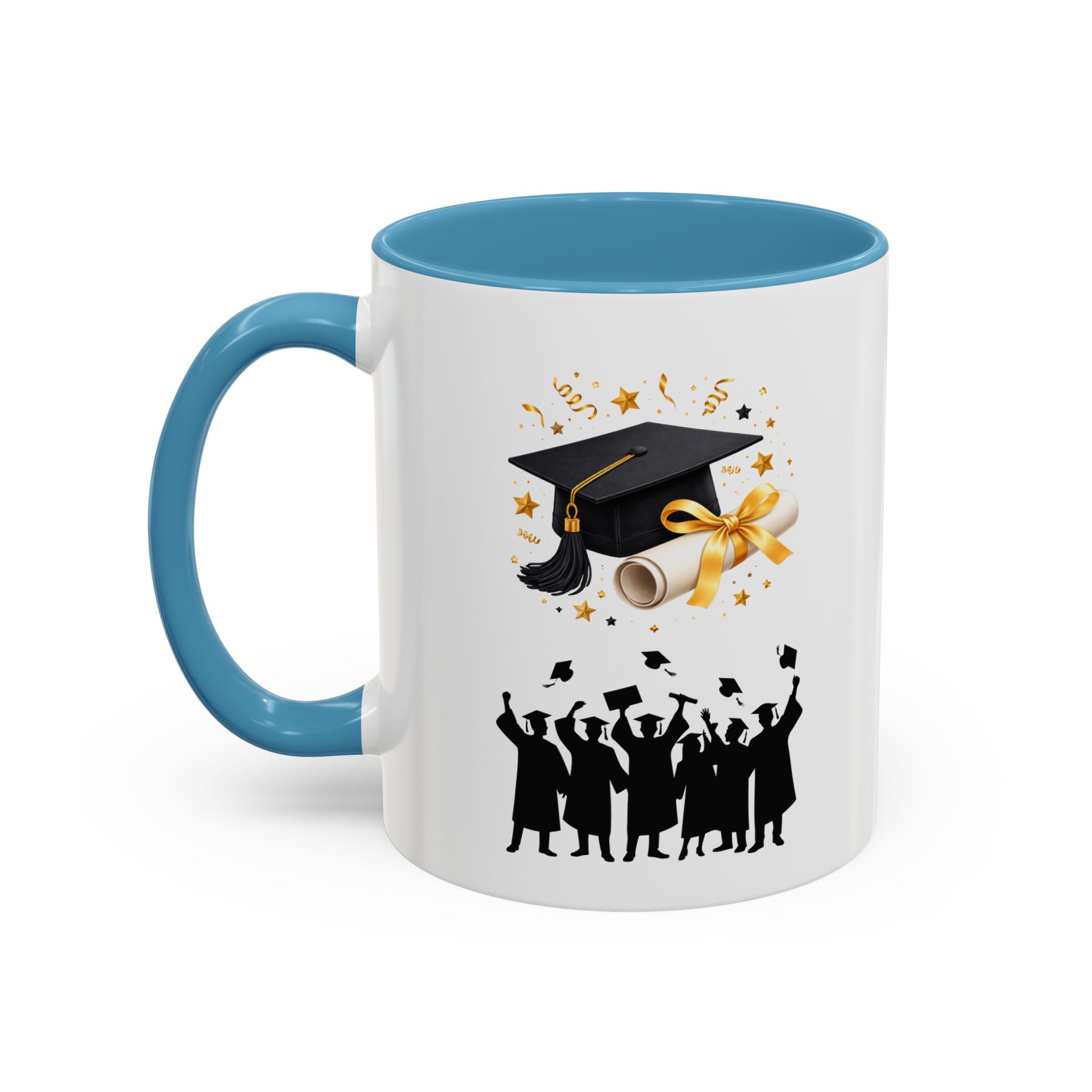 Graduation Celebration Coffee Mug — Cap, Diploma & Tossed Caps Design