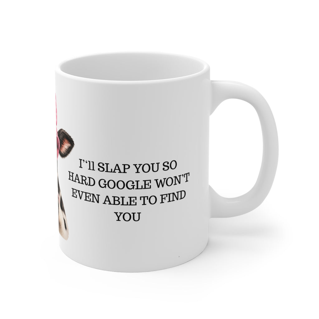 Touch My Coffee Mug — Cute Cow with Pink Bow & Heart Glasses Coffee Cup