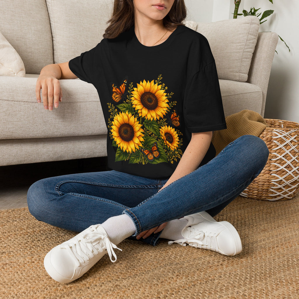 Sunflower & Monarch Butterfly T-Shirt — Floral Summer Tee