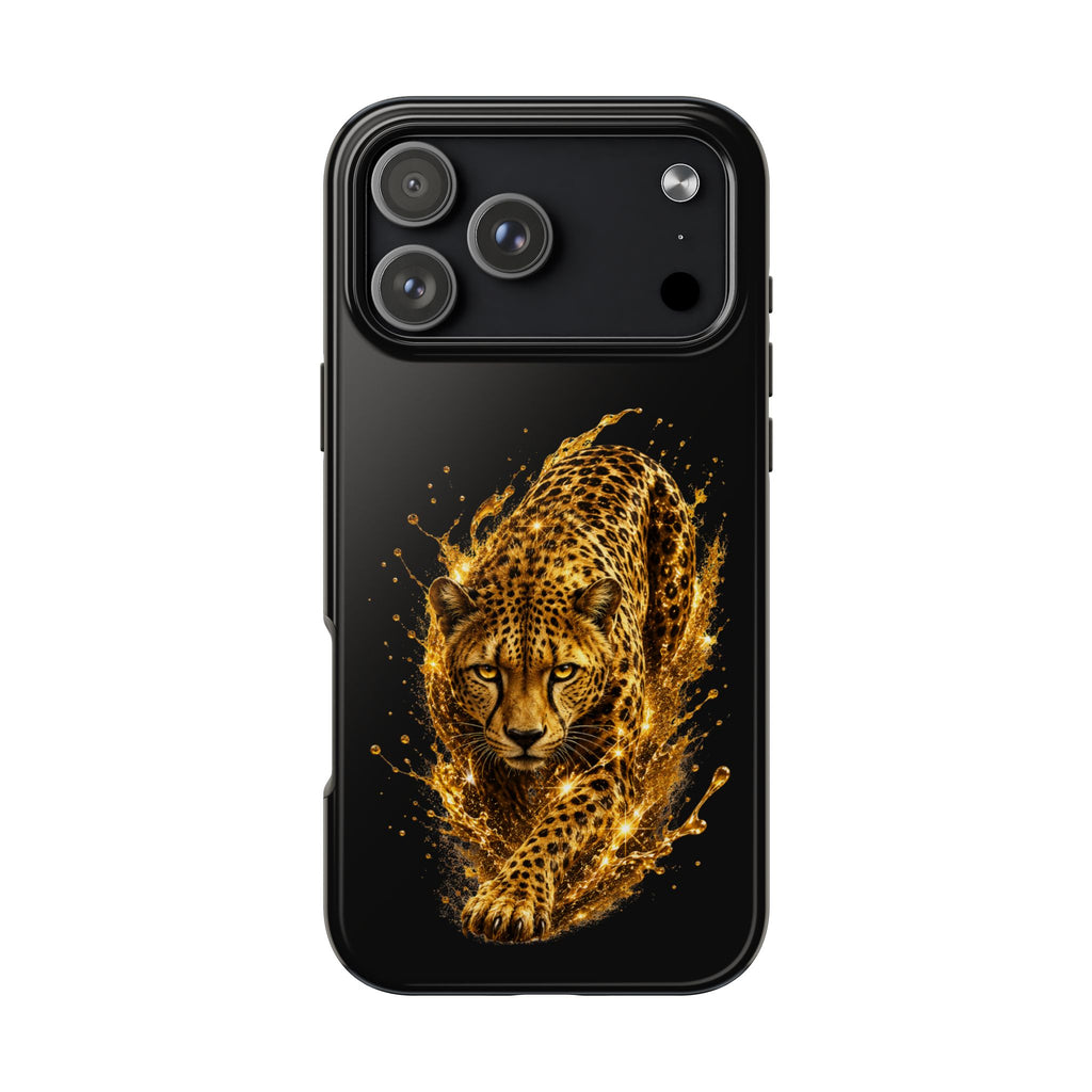 Golden Cheetah Tough Phone Case — Fierce Splash Design, Protective iPhone Cover