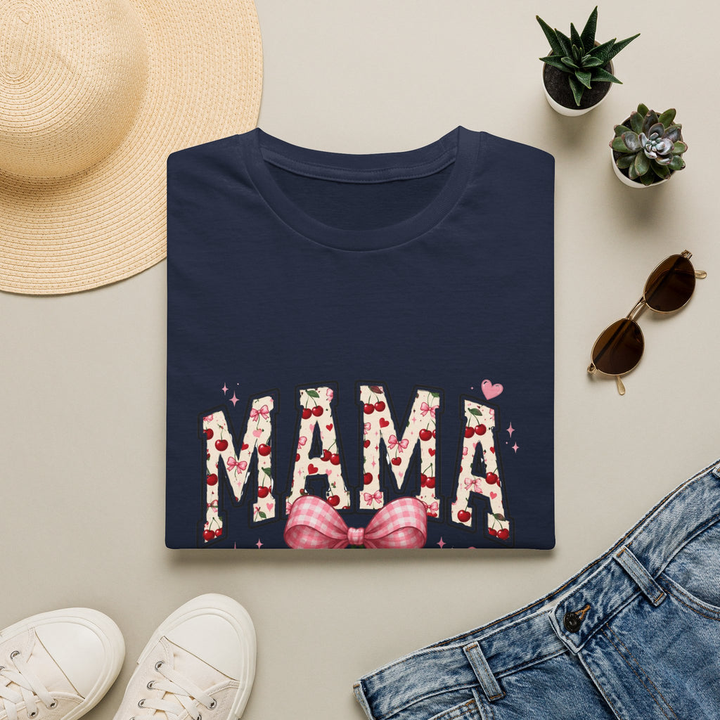 Mama Floral Cherry T‑Shirt — Cute Mama Typography with Bow