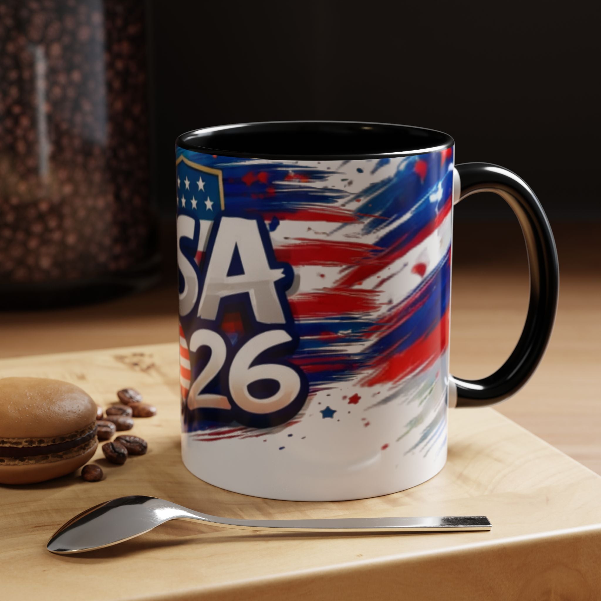 USA 2026 Flag Accent Coffee Mug — Patriotic Fourth of July Drinkware
