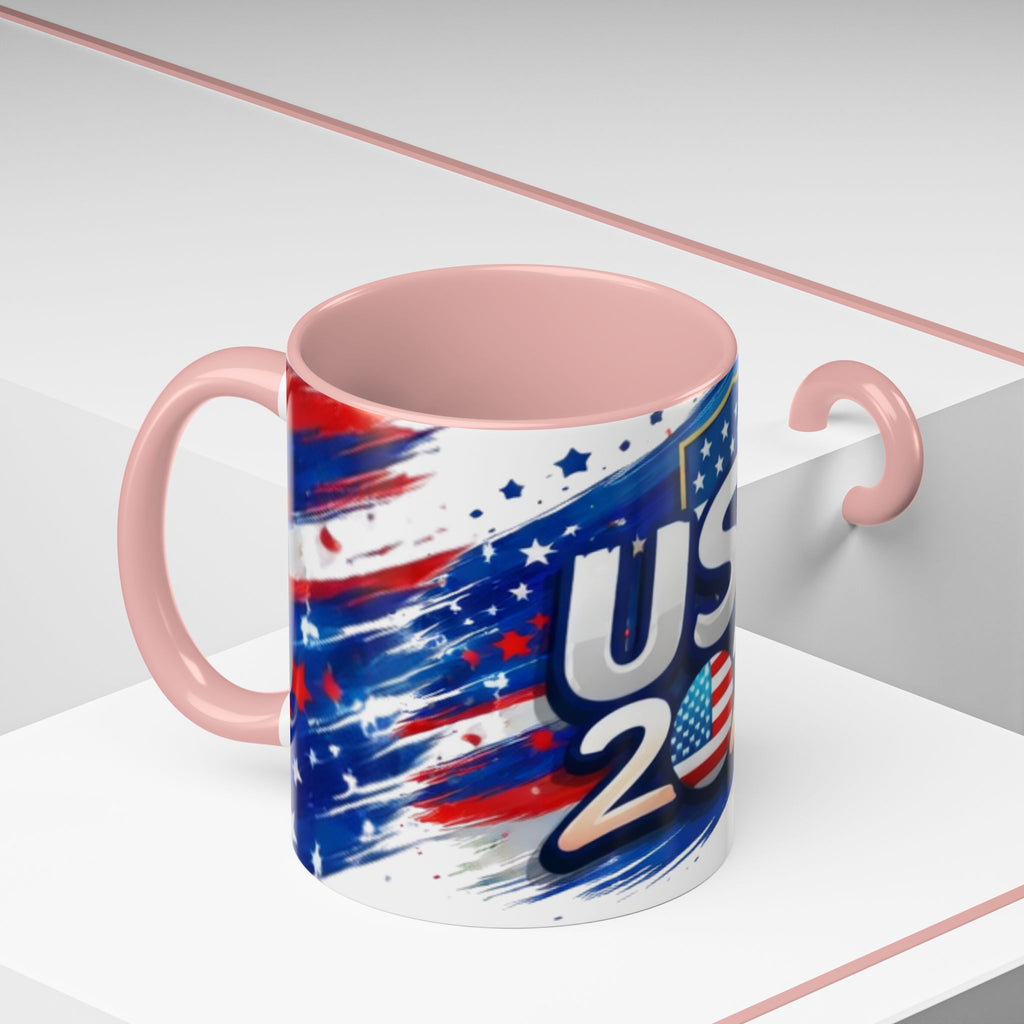USA 2026 Flag Accent Coffee Mug — Patriotic Fourth of July Drinkware