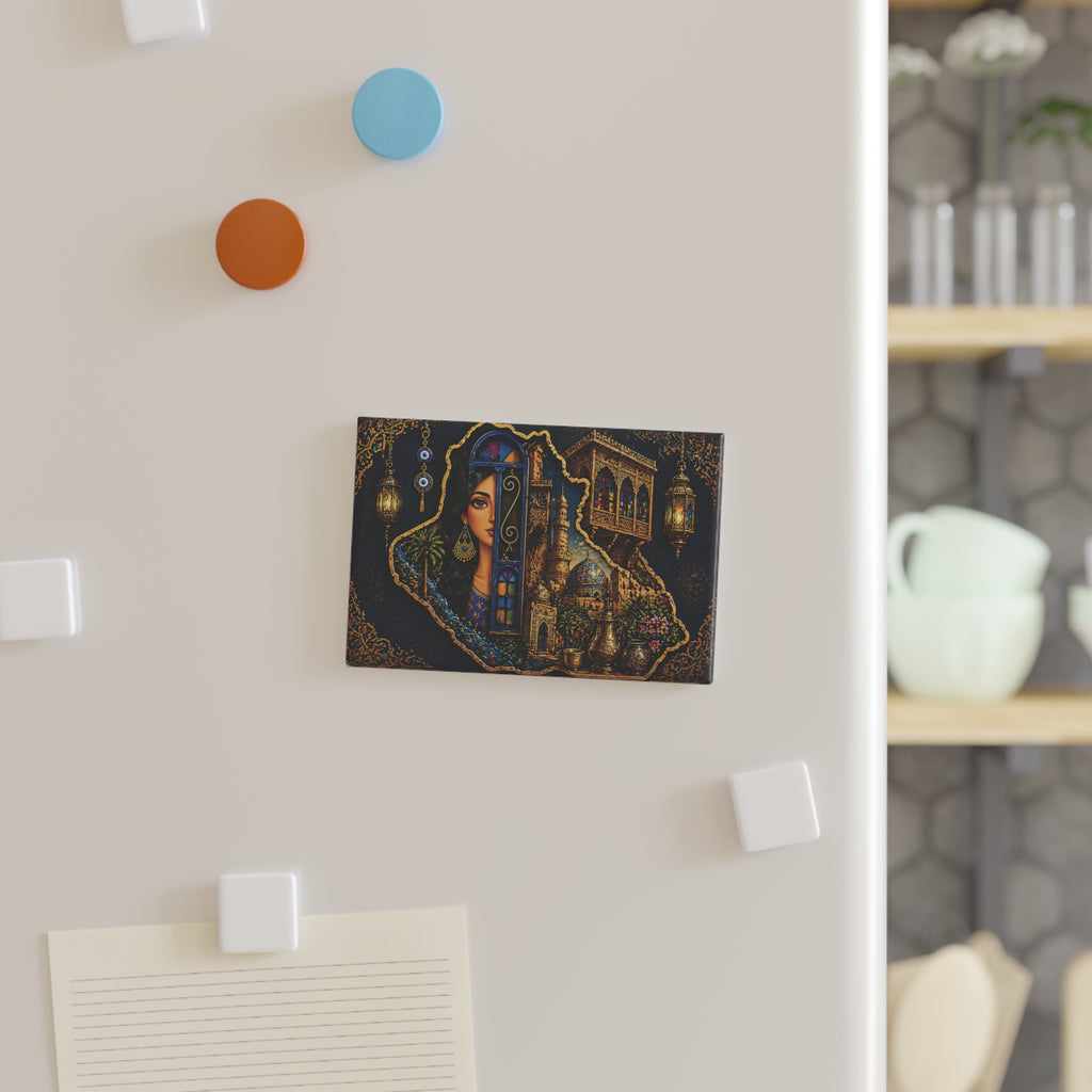 Middle Eastern Elegance Rectangle Magnet — Desert Night Woman & Lanterns