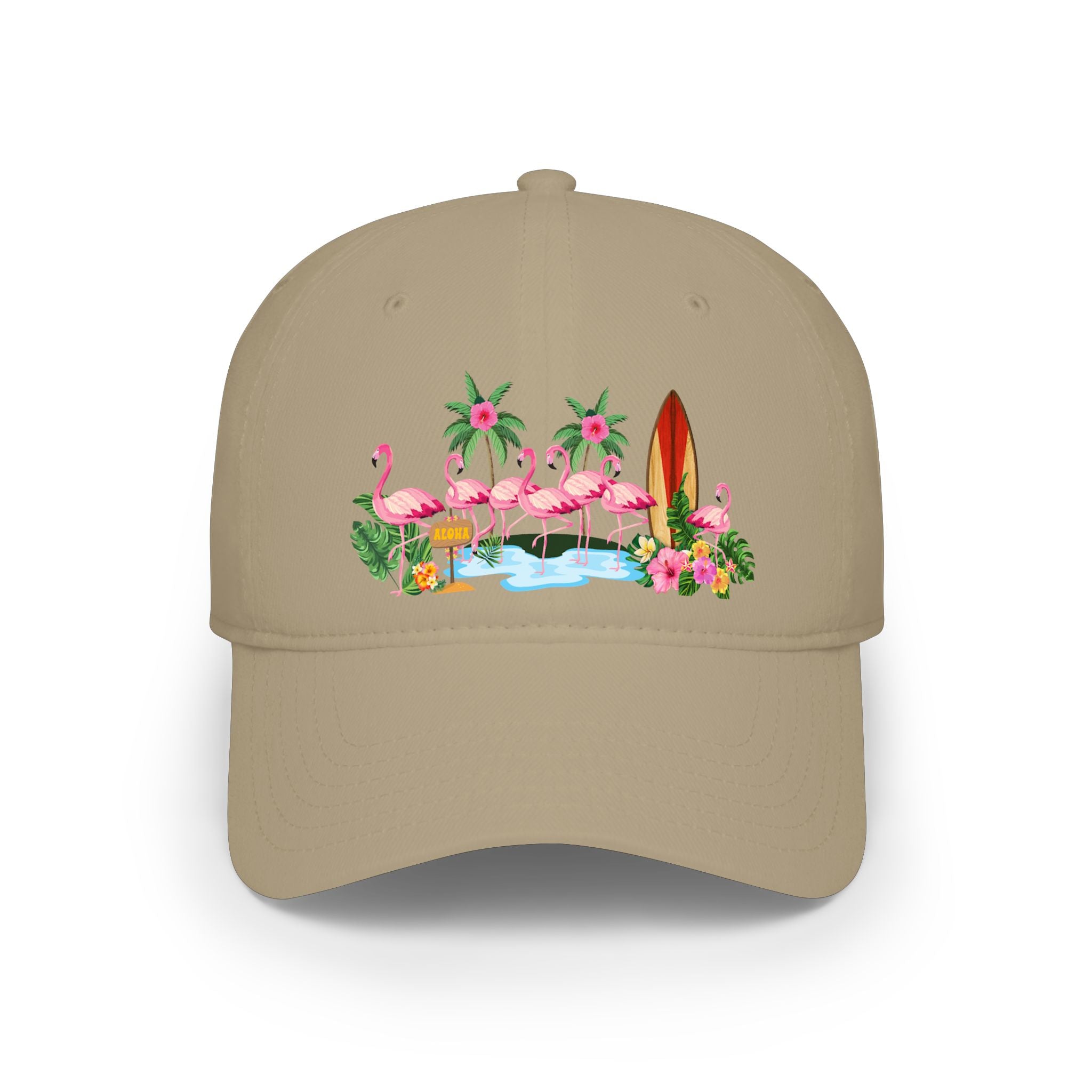Tropical Flamingo Baseball Cap — Pink Flamingos, Surfboards & Hibiscus Hat
