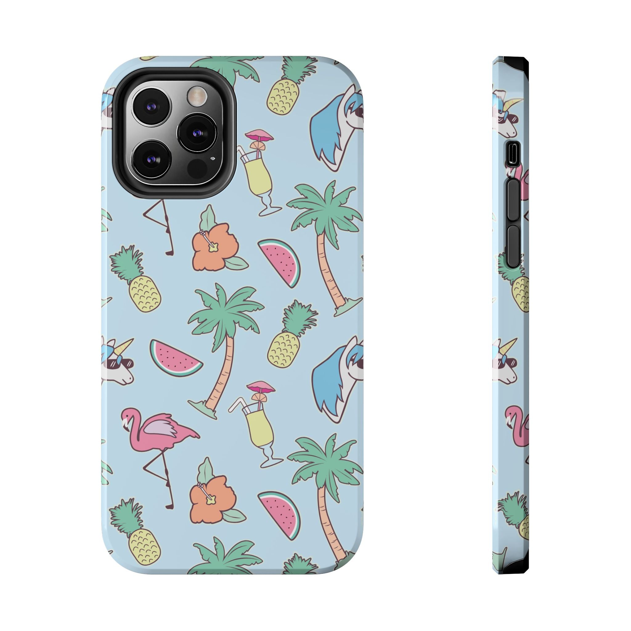 Tropical Summer Tough Phone Case — Pineapple, Flamingo & Palm Pattern