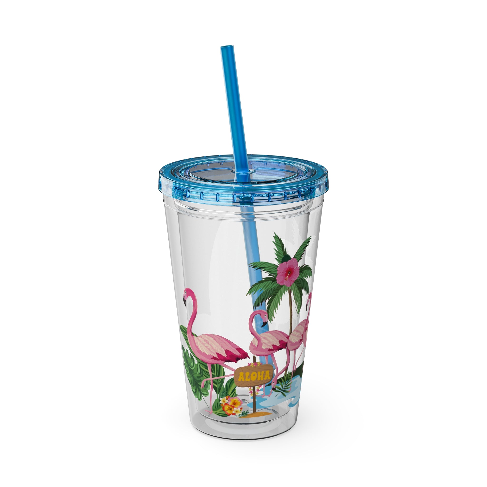 Flamingo Palm Tumbler — 16oz Sunsplash Straw Cup