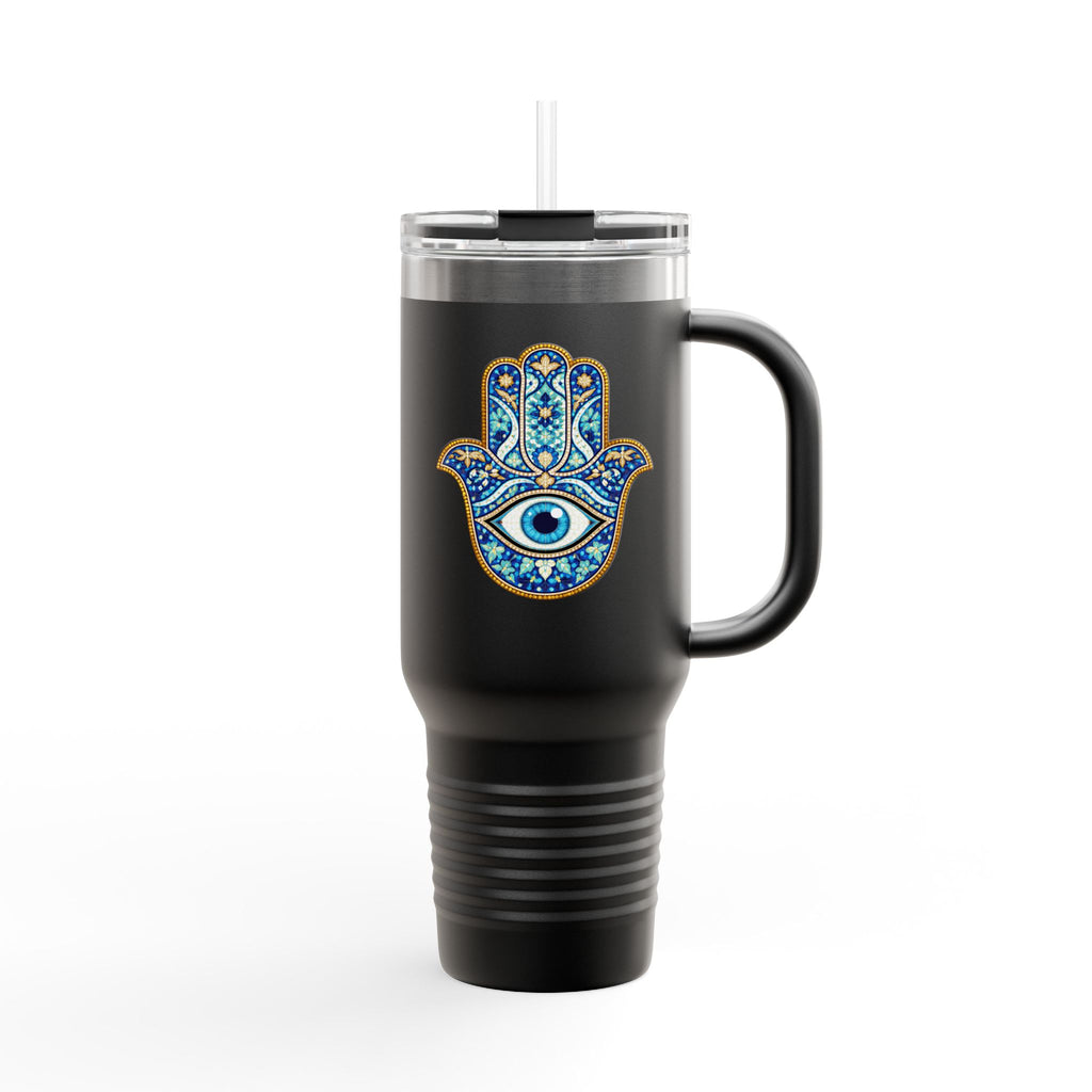 Hamsa Hand 40oz Insulated Travel Mug — Blue Evil Eye Tumbler