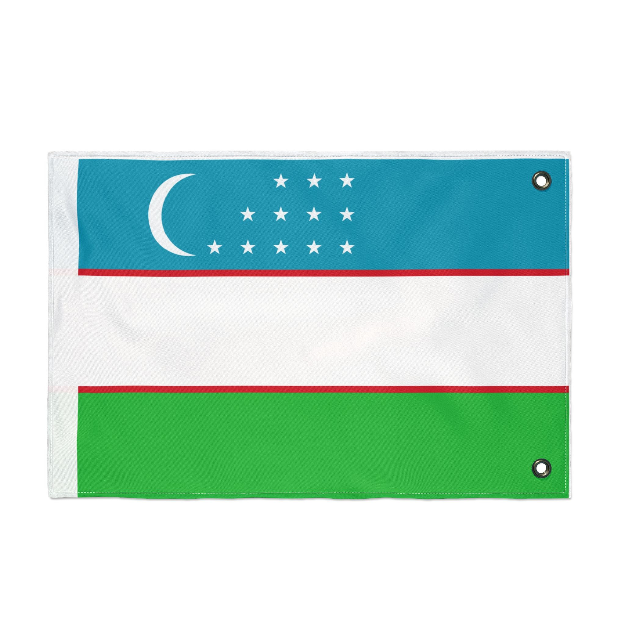 Uzbekistan Double-Sided Flag — 2-Sided Outdoor House Flag, Crescent & Stars Design